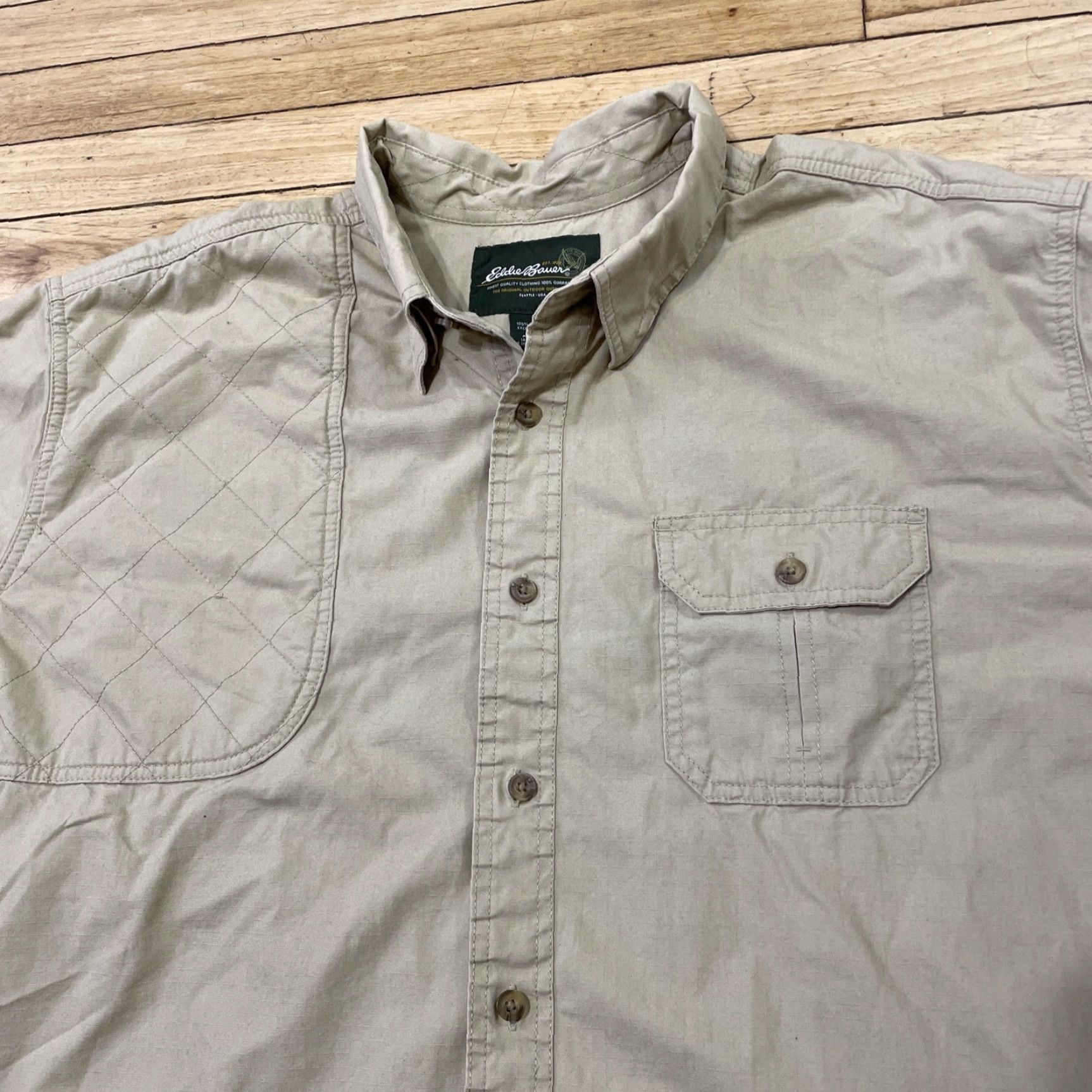 Eddie Bauer VINTAGE Eddie Bauer Hunting Shirt Men 2XL Twill Khaki Beiges Pad Western Vent Button-Up With Pockets Size US XXL / EU 58 / 5 - 2 Thumbnail