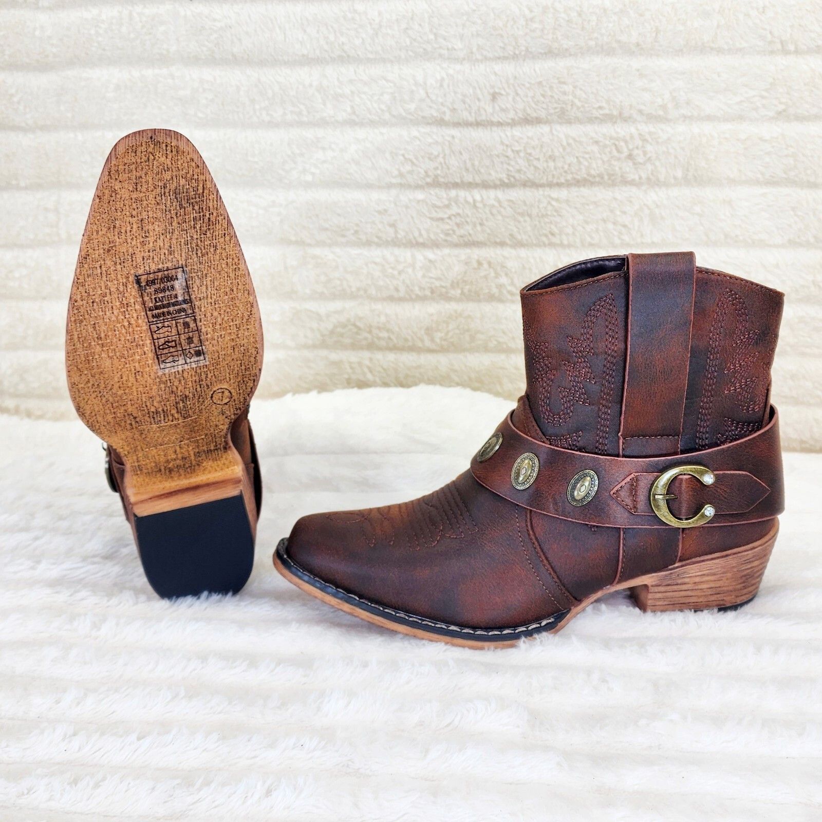 Other Wild West Brown Distressed Western Cowgirl Pull On Ankle Boo Size US 9 / IT 39 - 6 Thumbnail