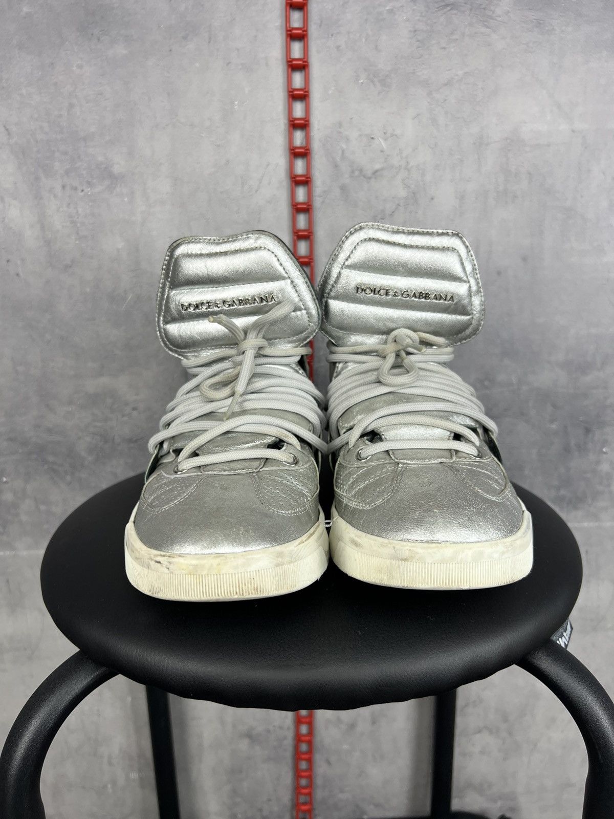 Dolce & Gabbana Dolce & Gabbana Silver Leather High Top Sneakers Size 8,5 Size US 8.5 / EU 41-42 - 6 Thumbnail