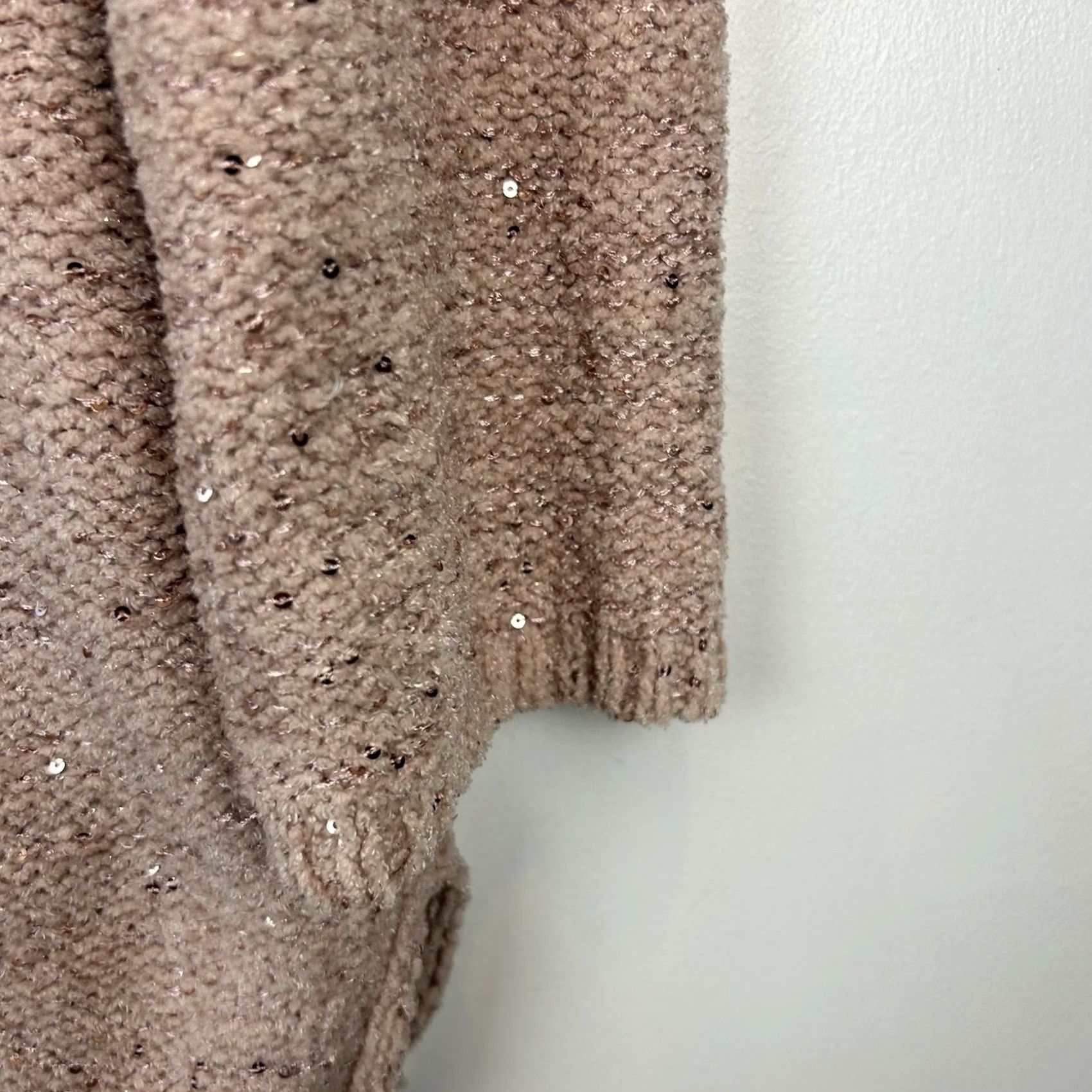 Vintage Chicos SweatER Womens L Sequin Dusty Rose V-Neck Knit Pullover Puff Sleeve Short Description: Organic? Size L / US 10 / IT 46 - 4 Thumbnail