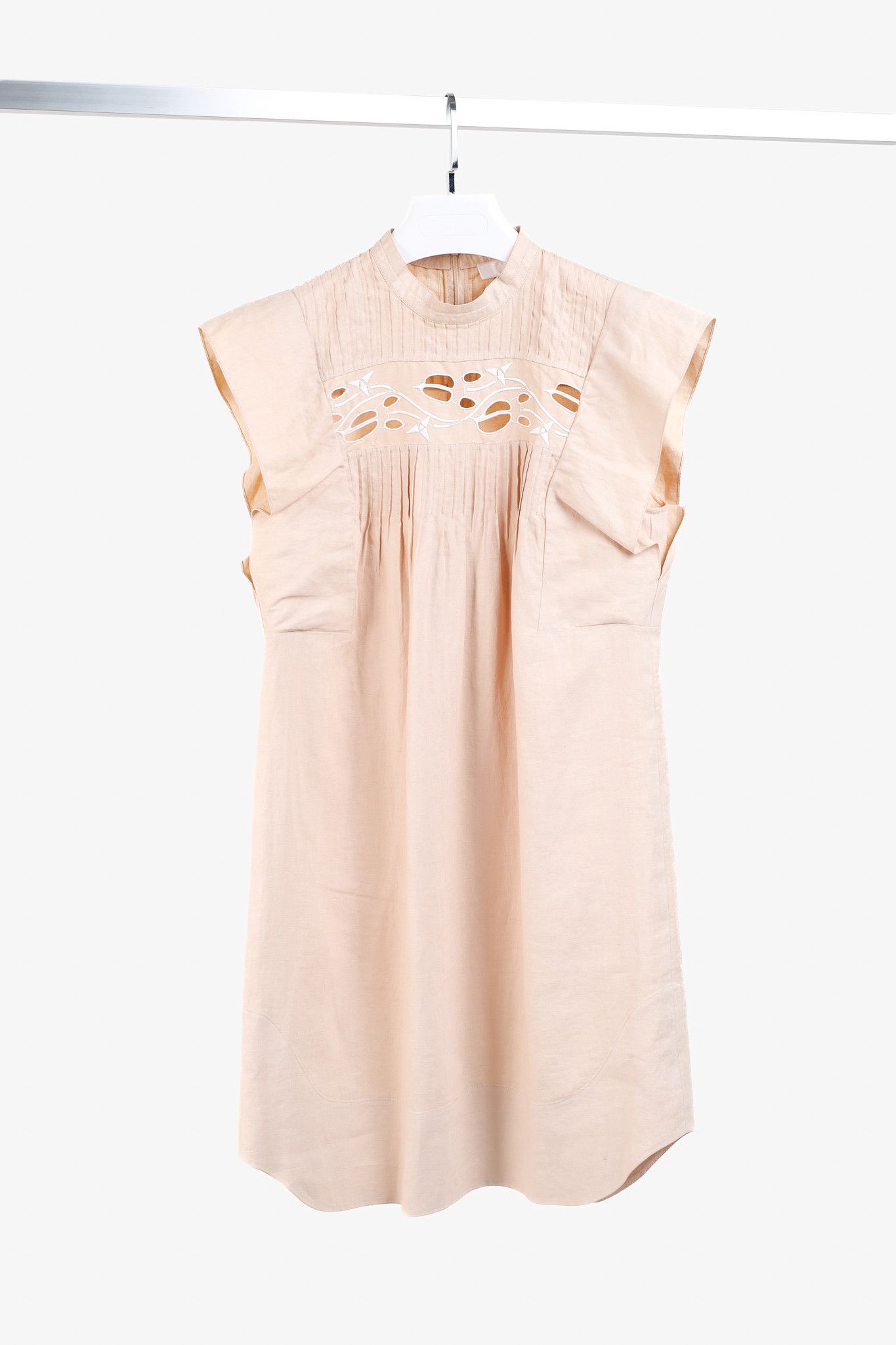 Chloe Chloe SS18 Biscuit Pink Embroidered Linen Mini Dress Size M / US 6-8 / IT 42-44 - 1 Thumbnail