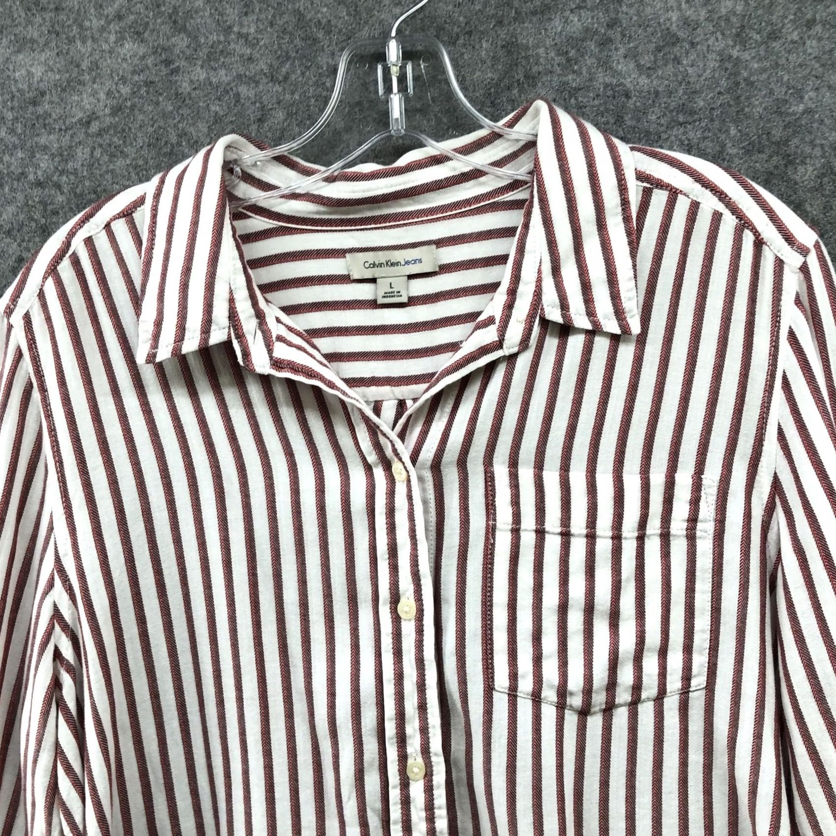 Calvin Klein Calvin Klein Button Down Shirt Womens L Pink White Stripe Cotton Relaxed Beachy Button-Up Casual Workwear Size L / US 10 / IT 46 - 3 Thumbnail