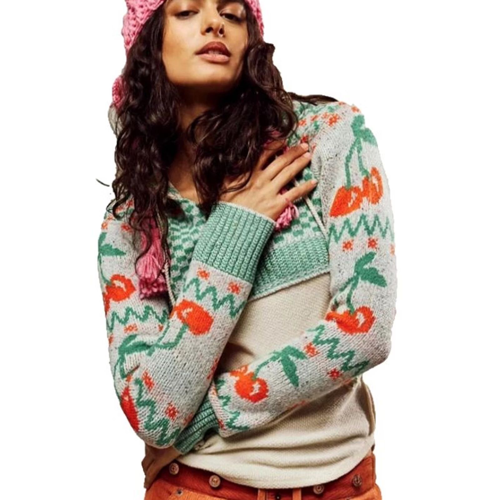 Free People VINTAGE FREE PEOPLE We The Free Cherry Cola Swit Cuff Thermal Hoodie Sweater XS Size XS / US 0-2 / IT 36-38 - 2 Thumbnail
