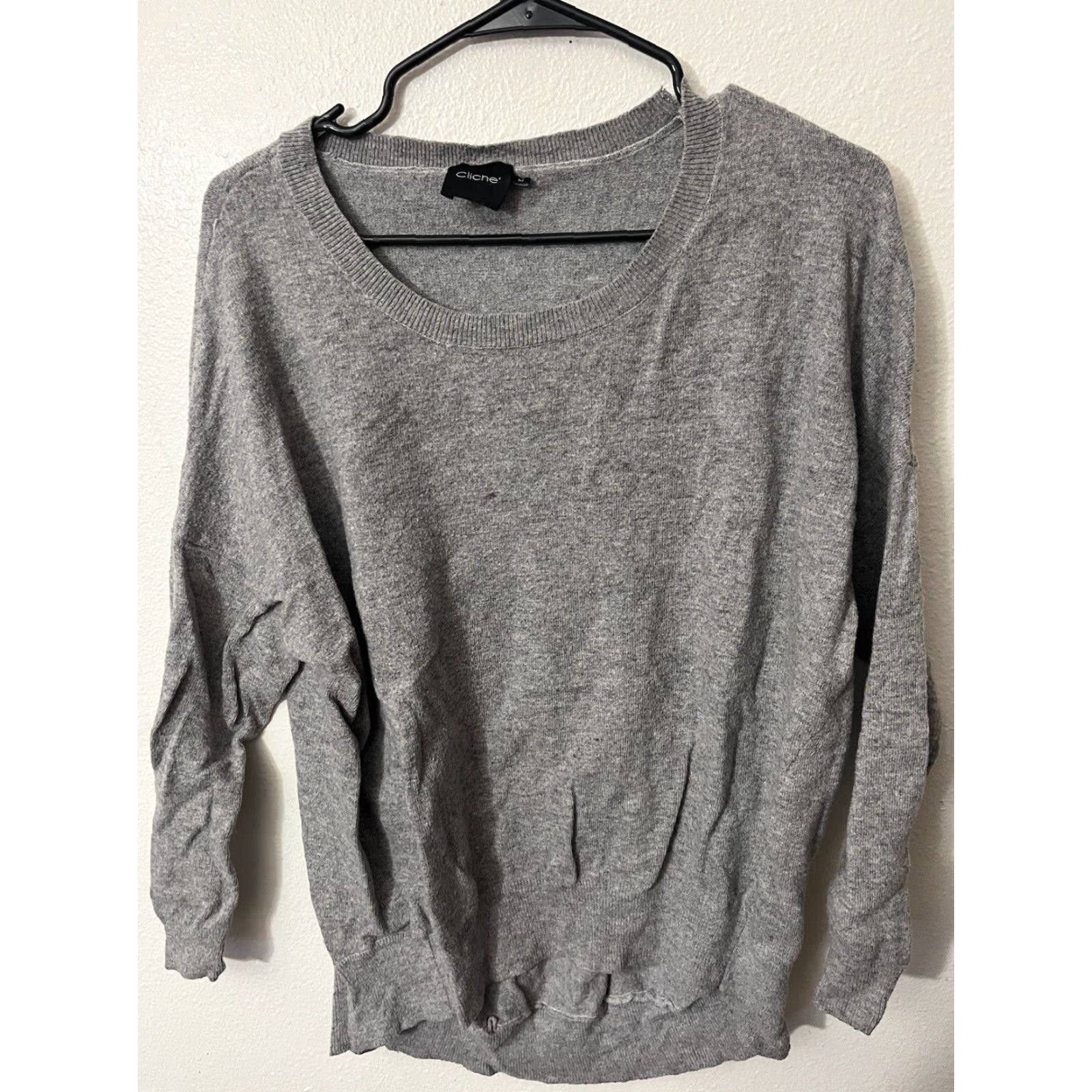 Vintage Cliche Gray Wool Blend Sleeve Crew Neck Sweater Top Medium Womens Pullover Size M / US 6-8 / IT 42-44 - 2 Thumbnail