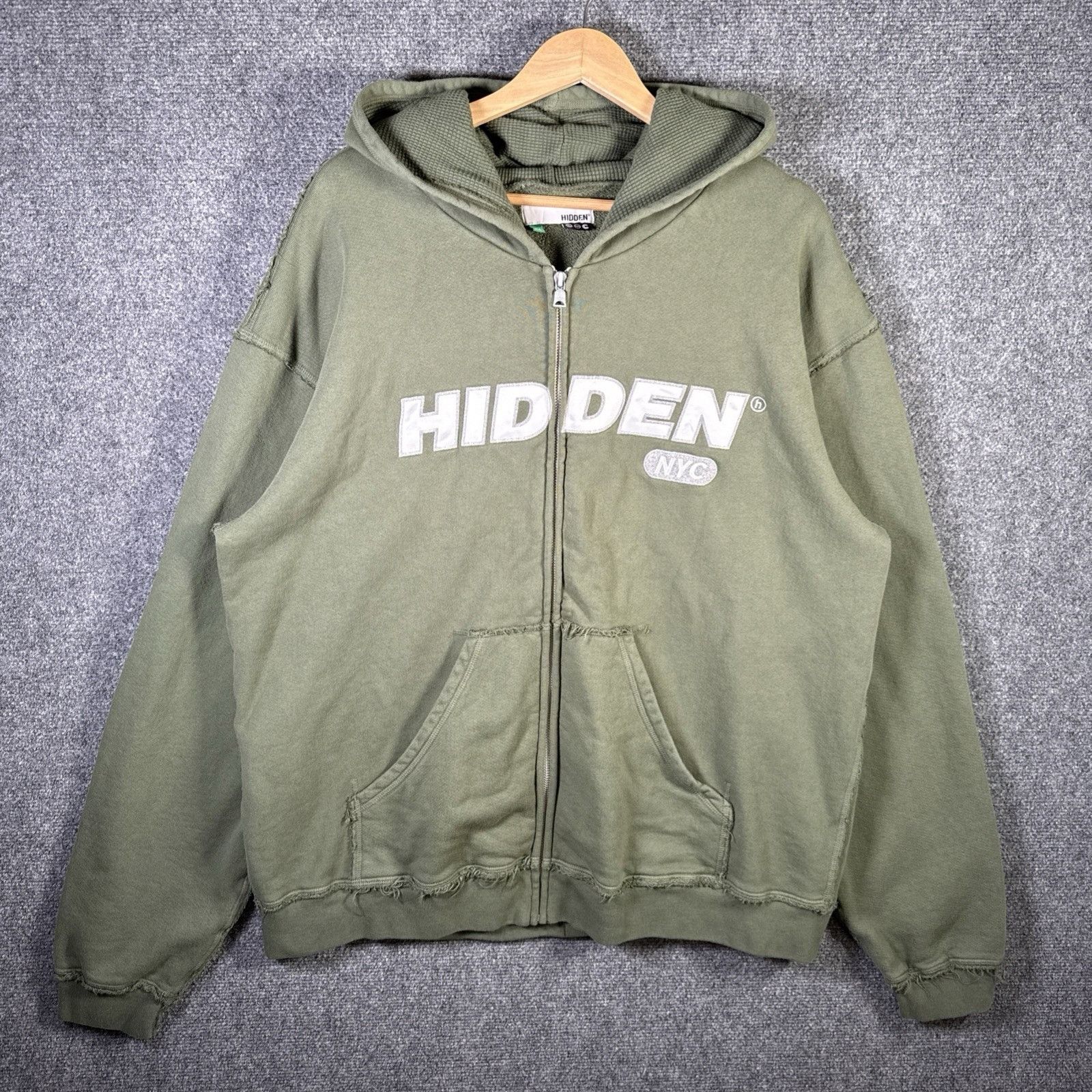 HIDDEN Hidden NYC Hoodie Adult 2XL Green Zip Up Thermal Baggy Hype Size US XXL / EU 58 / 5 - 1 Thumbnail