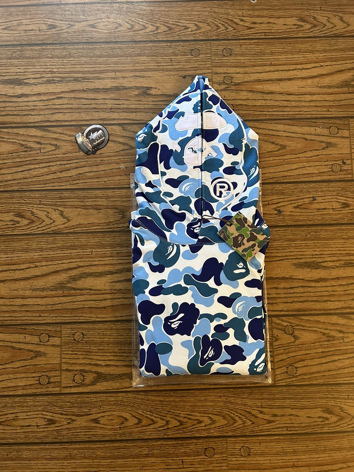 image of Bape Blue Abc Camo Ape Face Pullover Hoodie, Men's (Size XL)