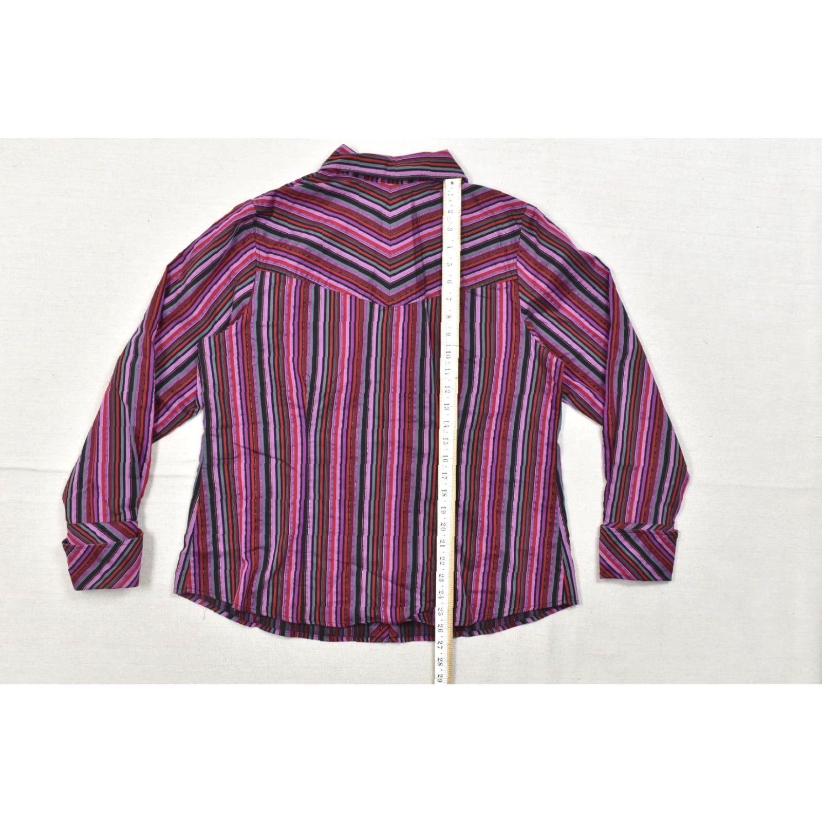 Vintage Lane Bryant Women 14/16 Purple Red Striped Button Down Long Sleeve Shirt Size XL / US 12-14 / IT 48-50 - 4 Thumbnail
