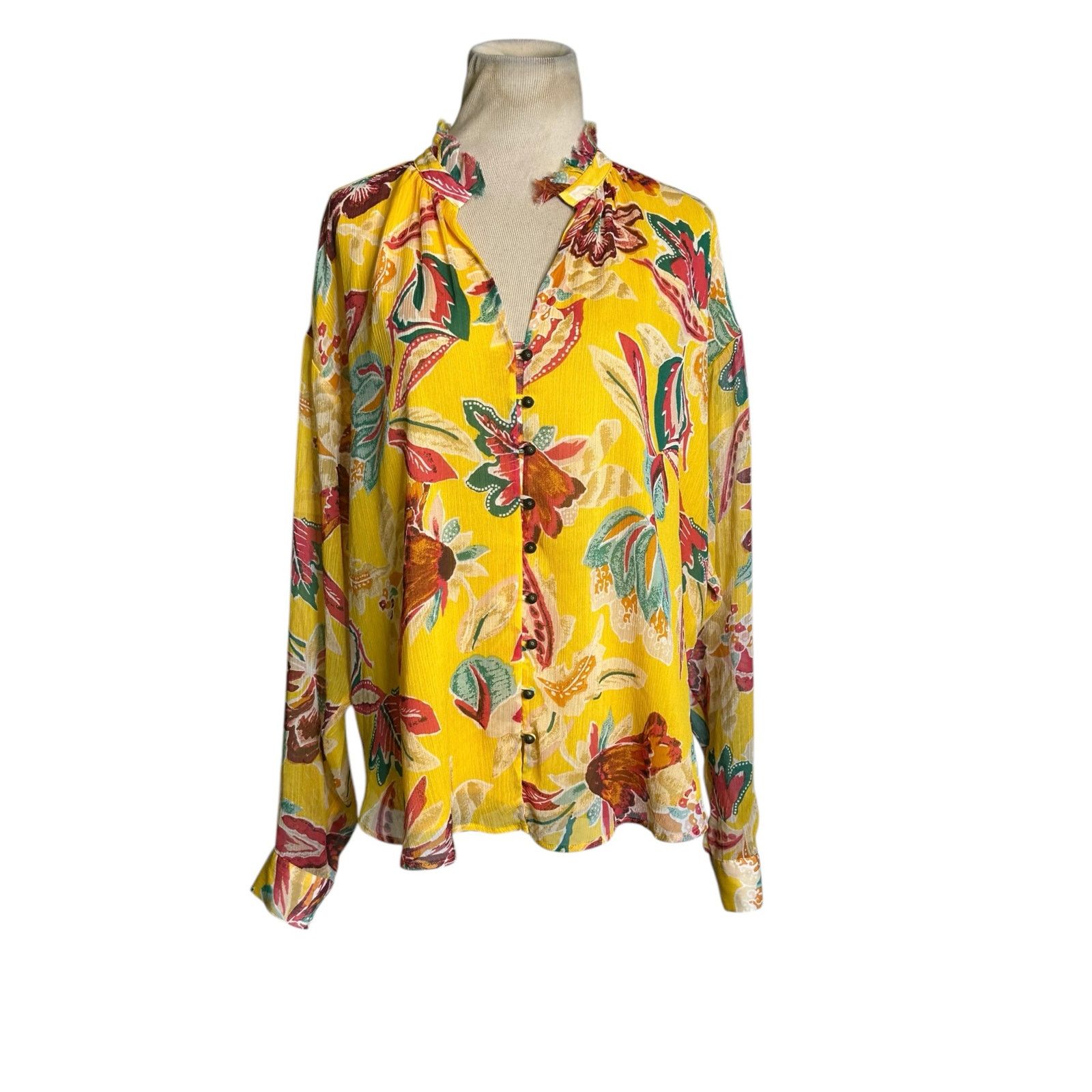 Anthropologie Pilcro yellow floral long sleeves blouse size 1X Size XL / US 12-14 / IT 48-50 - 11 Thumbnail