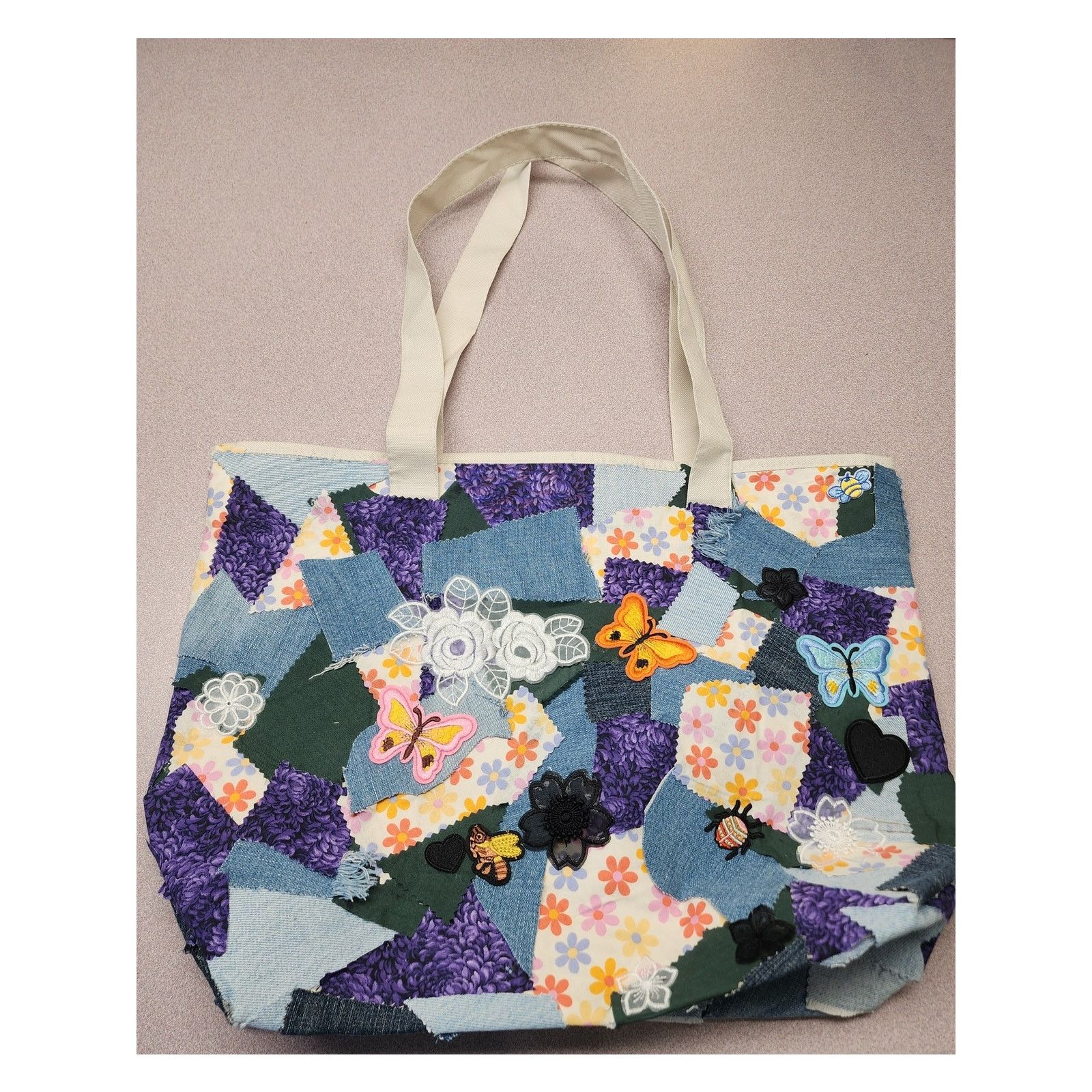 Handmade Upcycled Boho Patchwork Tote Bag Floral Size ONE SIZE - 1 Thumbnail