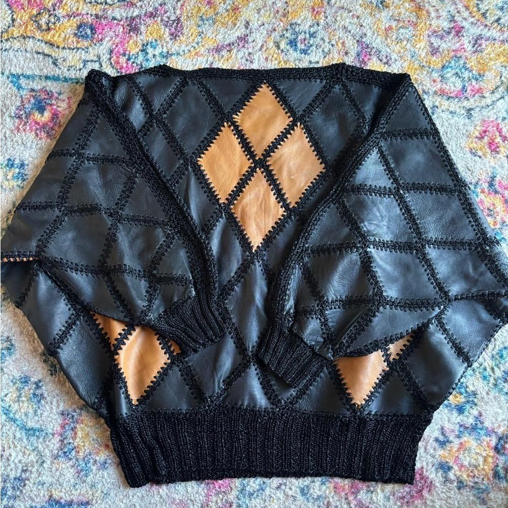 Designer Vintage Leather 1980´s leather crochet patchwork top Size M / US 6-8 / IT 42-44 - 2 Thumbnail