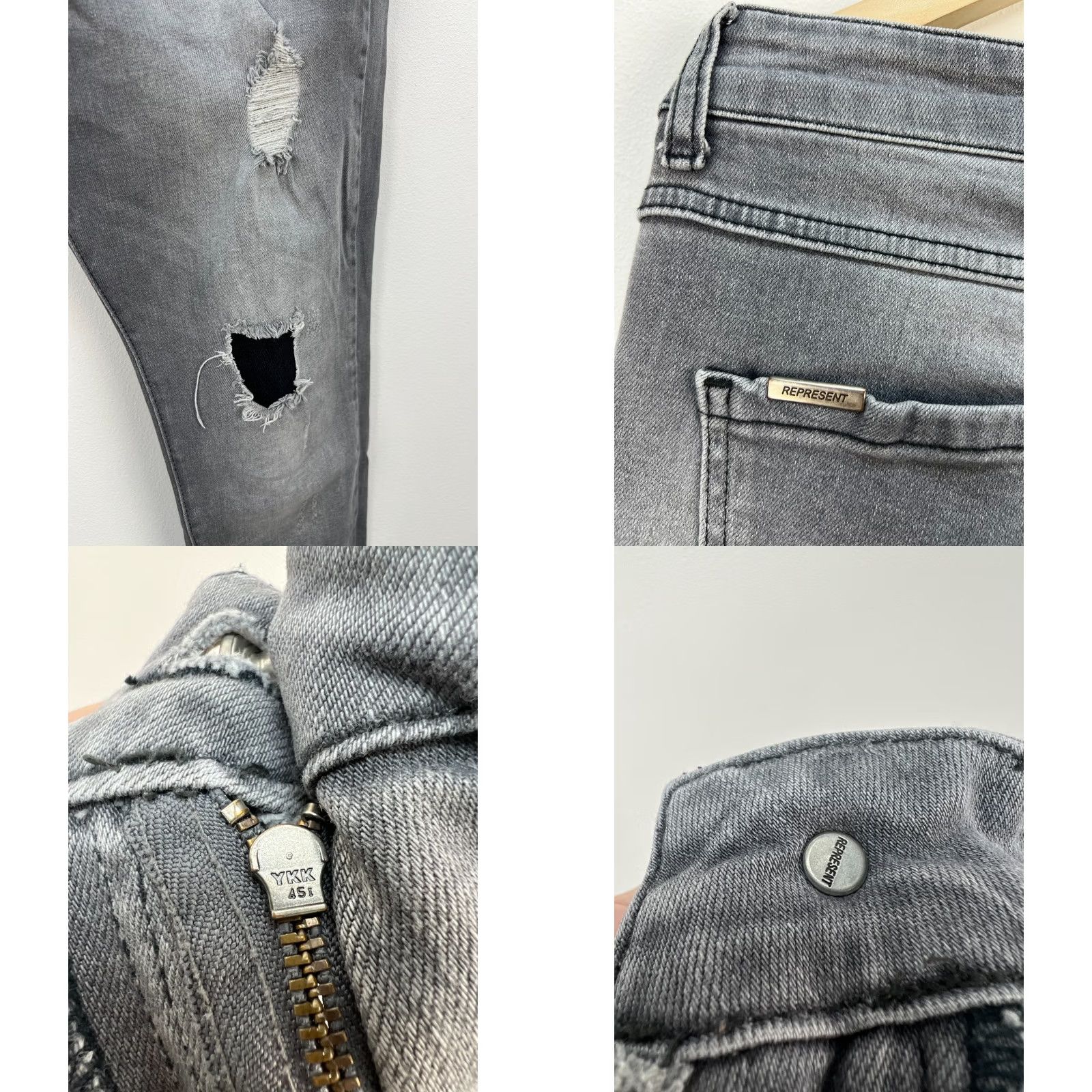 Vintage REPRESENT Denim Jeans Flat Grey Distressed Slim Size 34 Men's Slim Fit Jeans Gray Distressed Logo 34 Mens Size US 34 / EU 50 - 9 Thumbnail