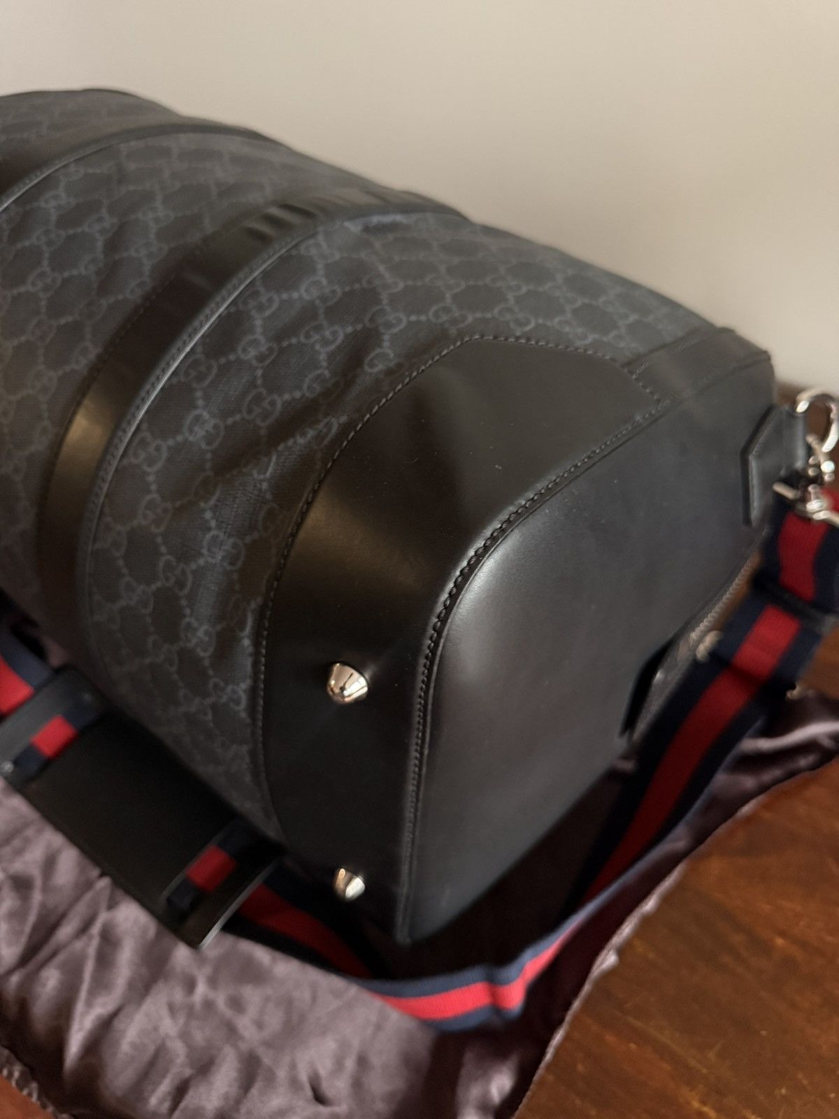 Gucci GUCCI GG Supreme Duffle Bag Black Monogram Weekender Travel Size ONE SIZE - 12 Thumbnail