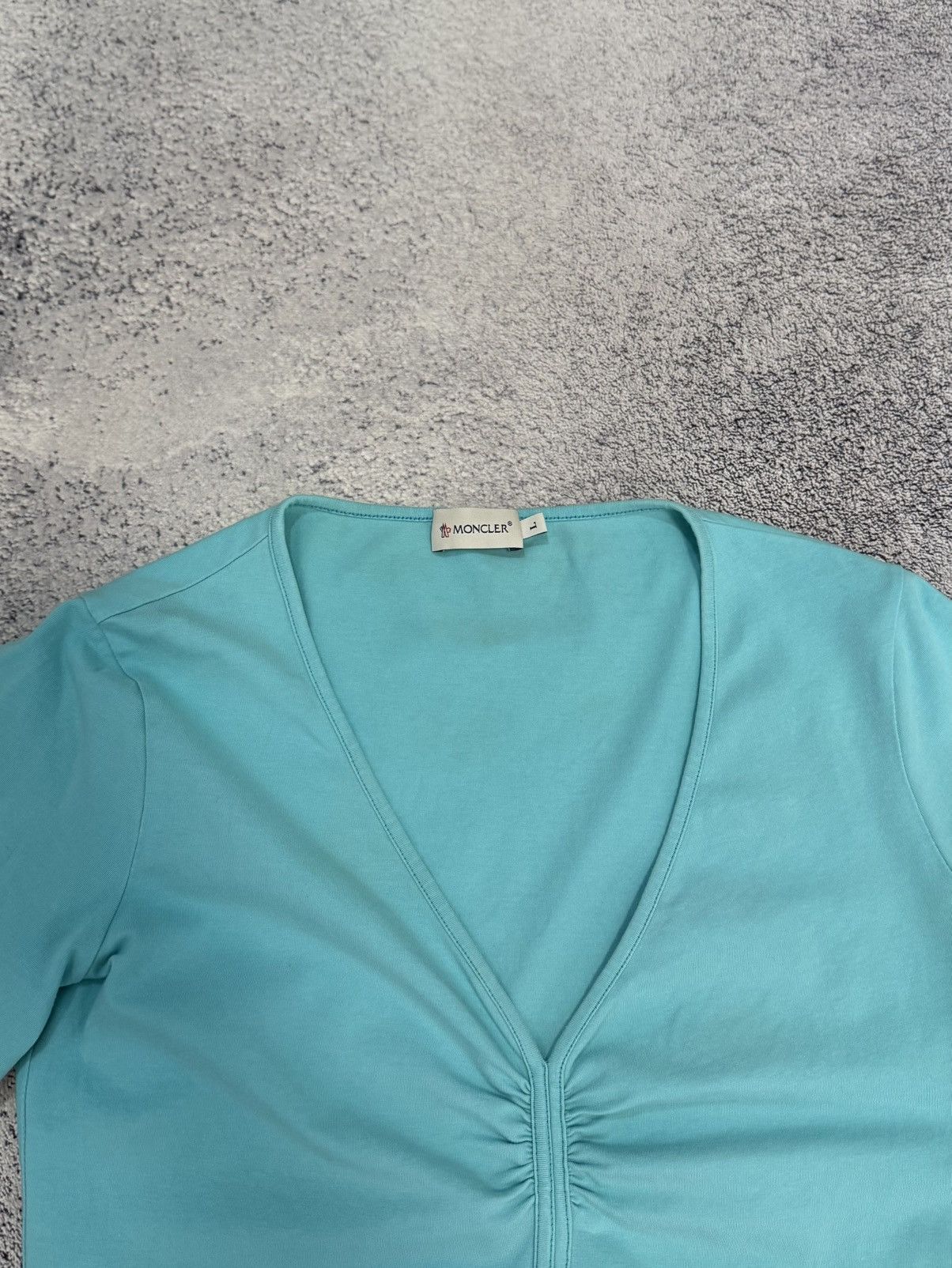 Moncler Moncler Women V Neck Top Turquoise Stretch Long Sleeve L Size L / US 10 / IT 46 - 4 Thumbnail