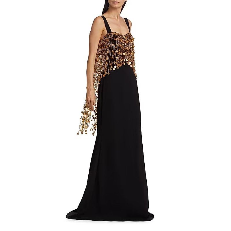 Badgley Mischka Badgley Mischka Runway Sequin Fringe Gown black gold size 4 Size S / US 4 / IT 40 - 13 Thumbnail