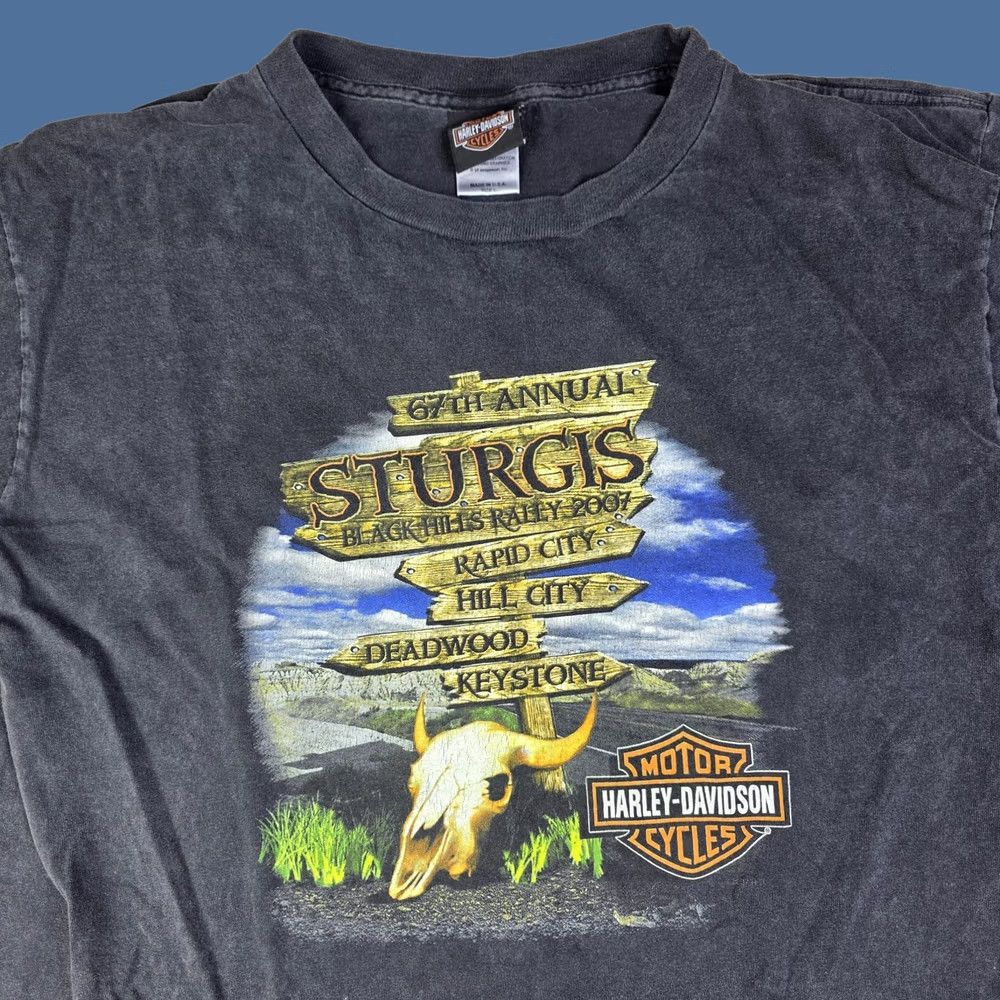 Harley Davidson Vintage Harley-Davidson Sturgis Shirt Mens Large Black 2007 Biker Rally Rapid City Graphic Print Double-Sided 100% Cotton T-Shirt Velar? Size US L / EU 52-54 / 3 - 1 Thumbnail