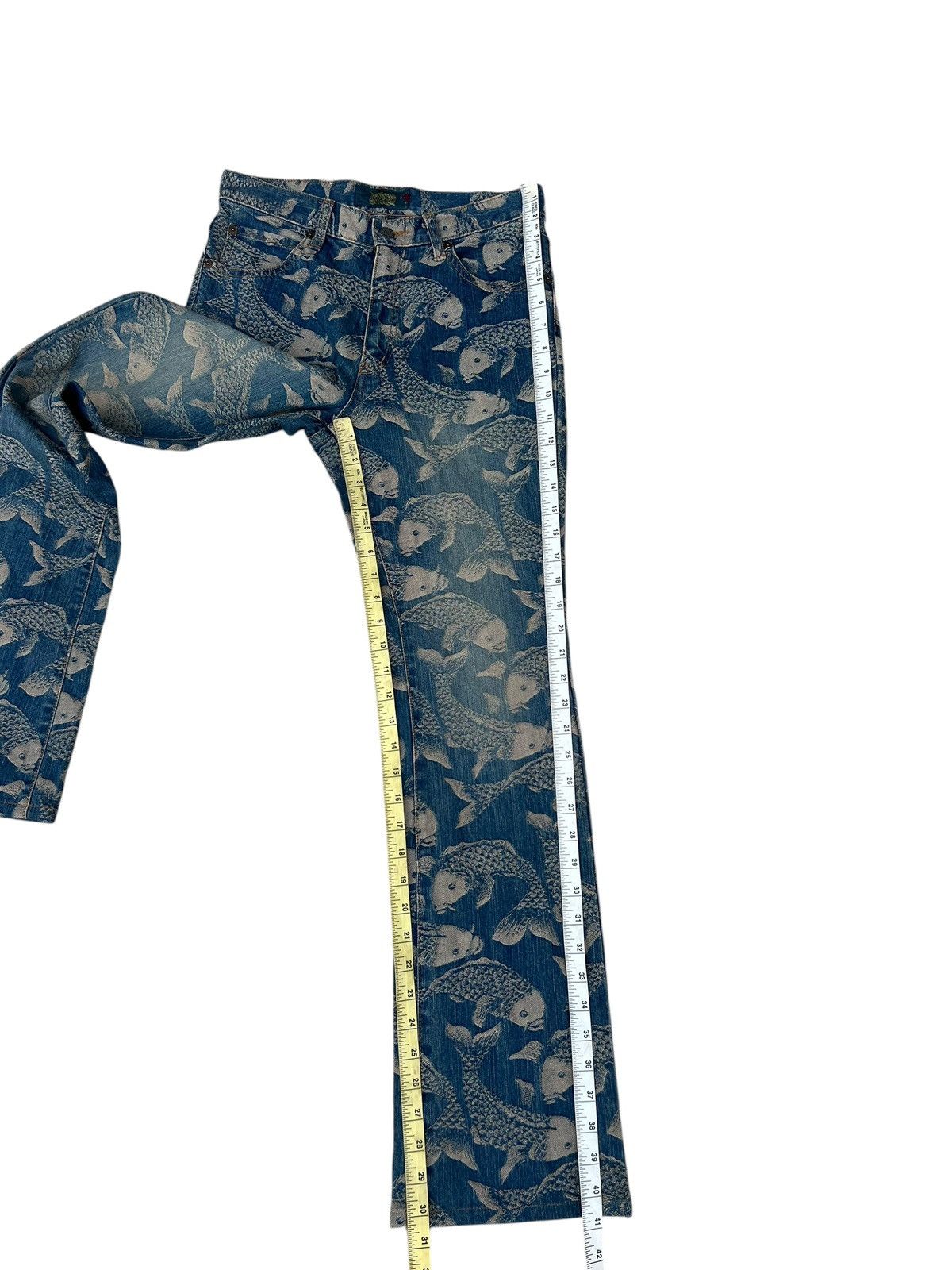 Karakuri Tamashii Mud Mash Mania Japan Embroidery Koi Fish Denim Flare Jeans Size US 29 - 4 Thumbnail