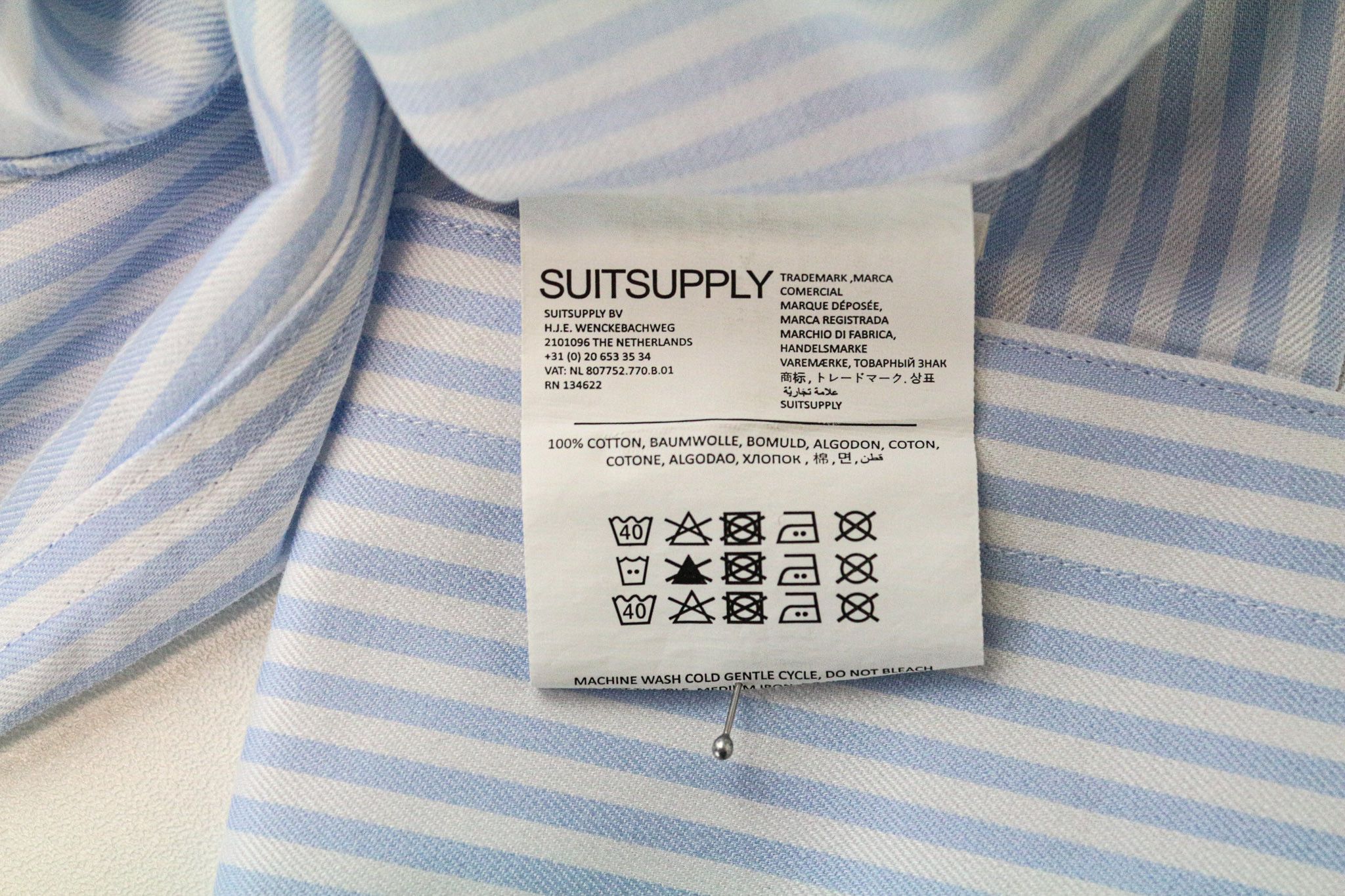 Suitsupply TRAVELLER 43 Extra Slim Blue Cotton Stripes Shirt 76363 Size 44R - 5 Thumbnail