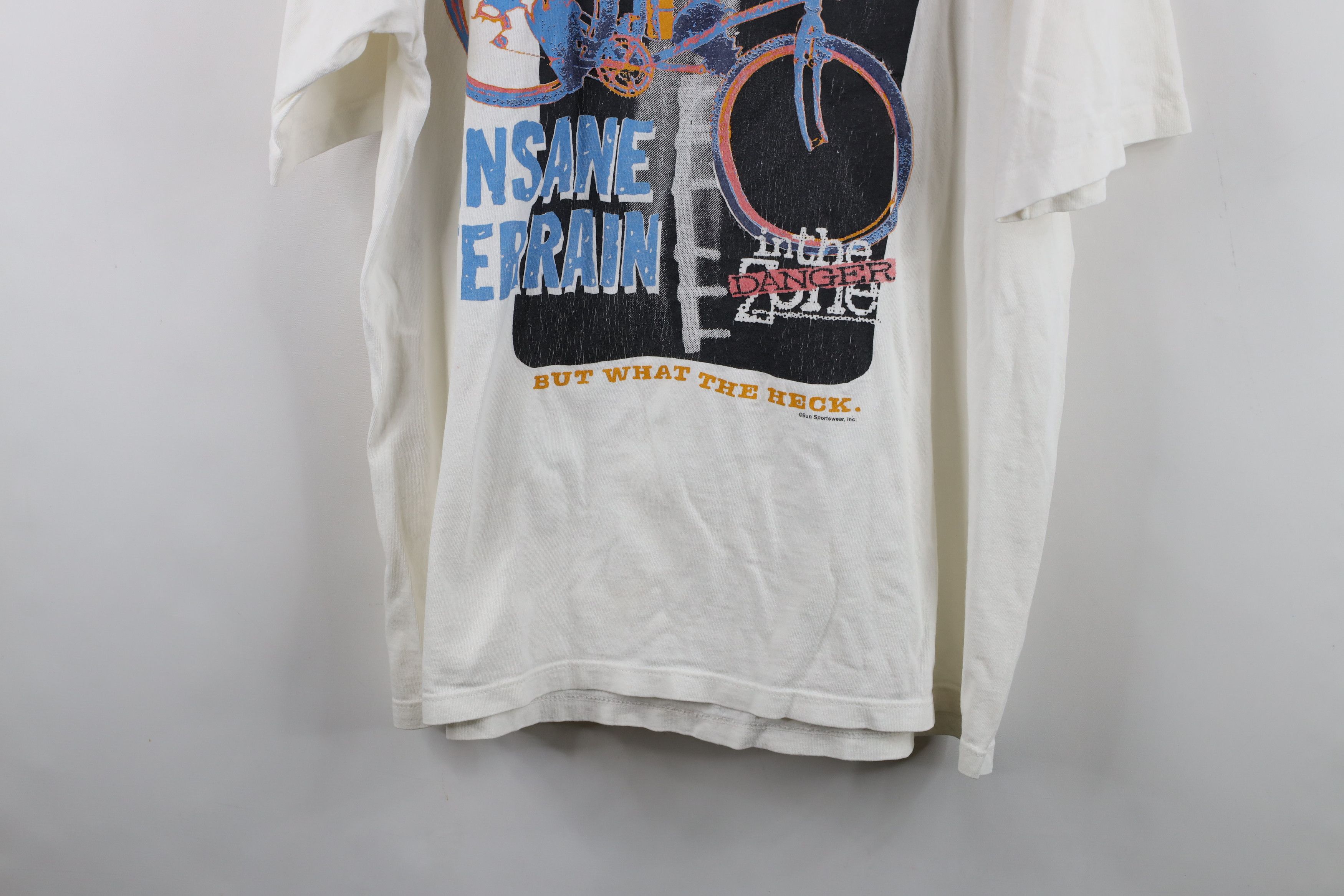 Vintage Vintage 90s In The Danger Zone Mountain Biking T-Shirt White Size US XL / EU 56 / 4 - 15 Thumbnail