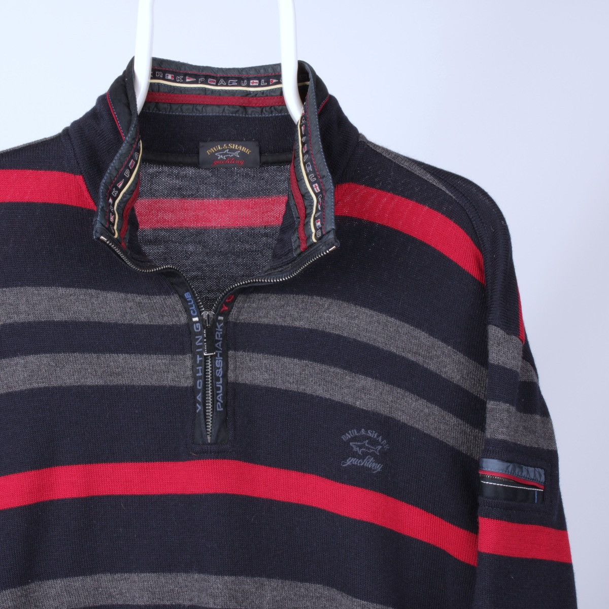 Designer × Paul & Shark PAUL SHARK Yachting Club Wool Half Zip 1/4 Striped Sweater Size US XL / EU 56 / 4 - 3 Thumbnail