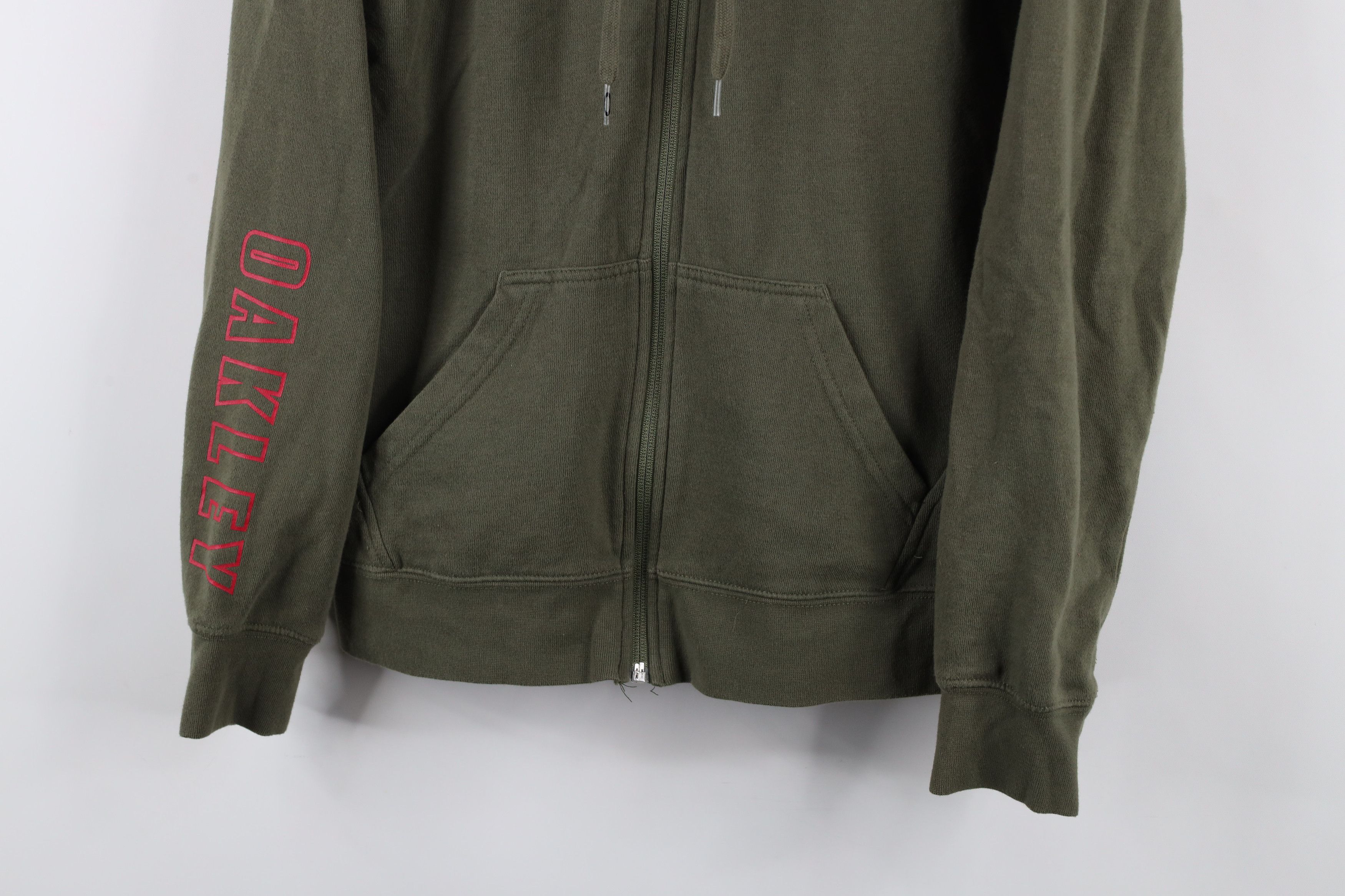 Oakley × Vintage Vintage Oakley Spell Out O Logo Full Zip Hoodie Olive Green Size US M / EU 48-50 / 2 - 3 Thumbnail