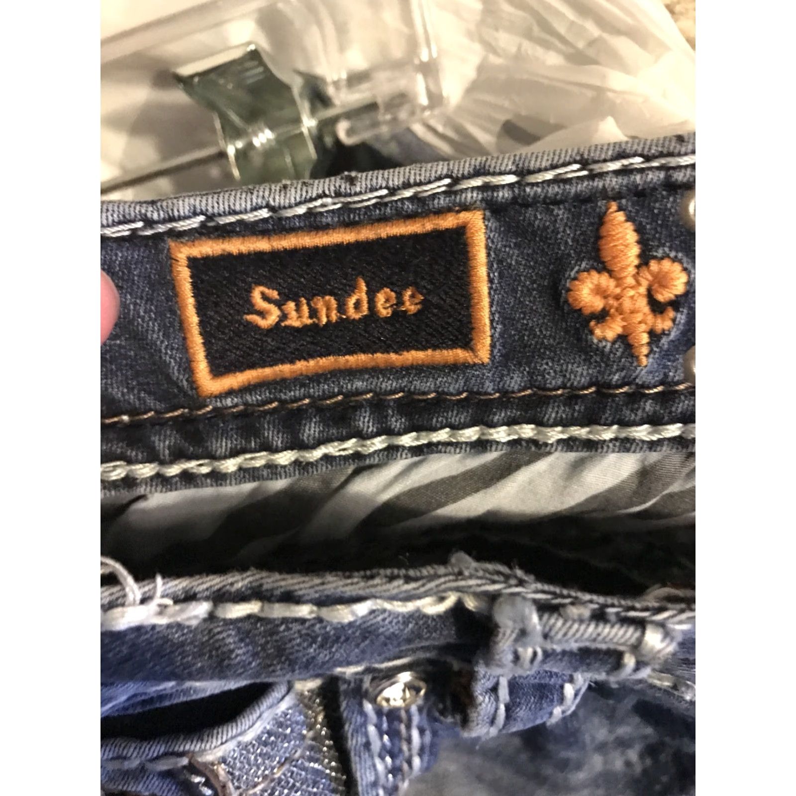 Vintage Rock Revival Jeans Womens 29 Blue Skinny Mid Rise Distressed Embroidered Rhinestone 5-Pocket Denim Leather Rockabilly Biker Metal Size 29" - 7 Thumbnail