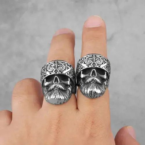Jewelry Big Beard Hippie Skull Ring Size ONE SIZE - 6 Thumbnail