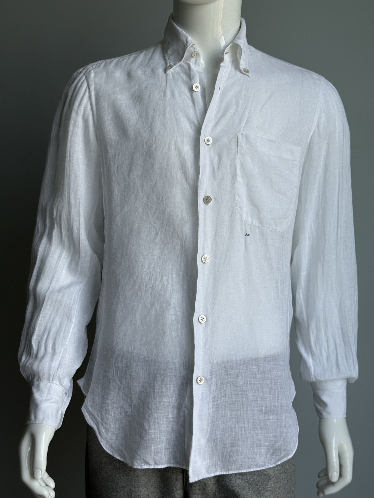 Kiton Kiton 100% Linen One Pocket Button Shirt White Mens Size US M / EU 48-50 / 2 - 8 Thumbnail