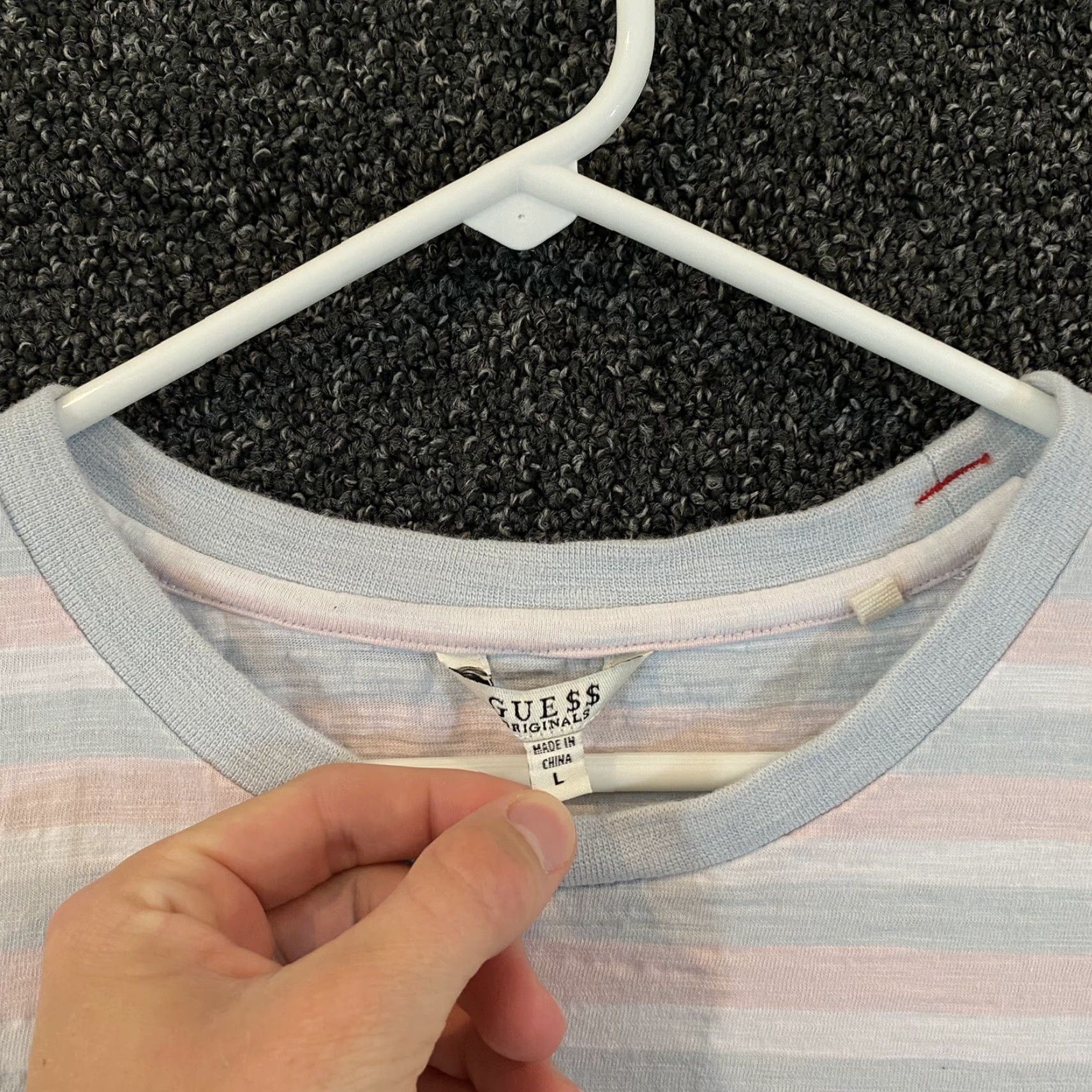 Guess A Rocky x Guess Jeans Shirt Mens Large Striped Pink Blue Cotton Candy Crew Neck Size US L / EU 52-54 / 3 - 4 Thumbnail