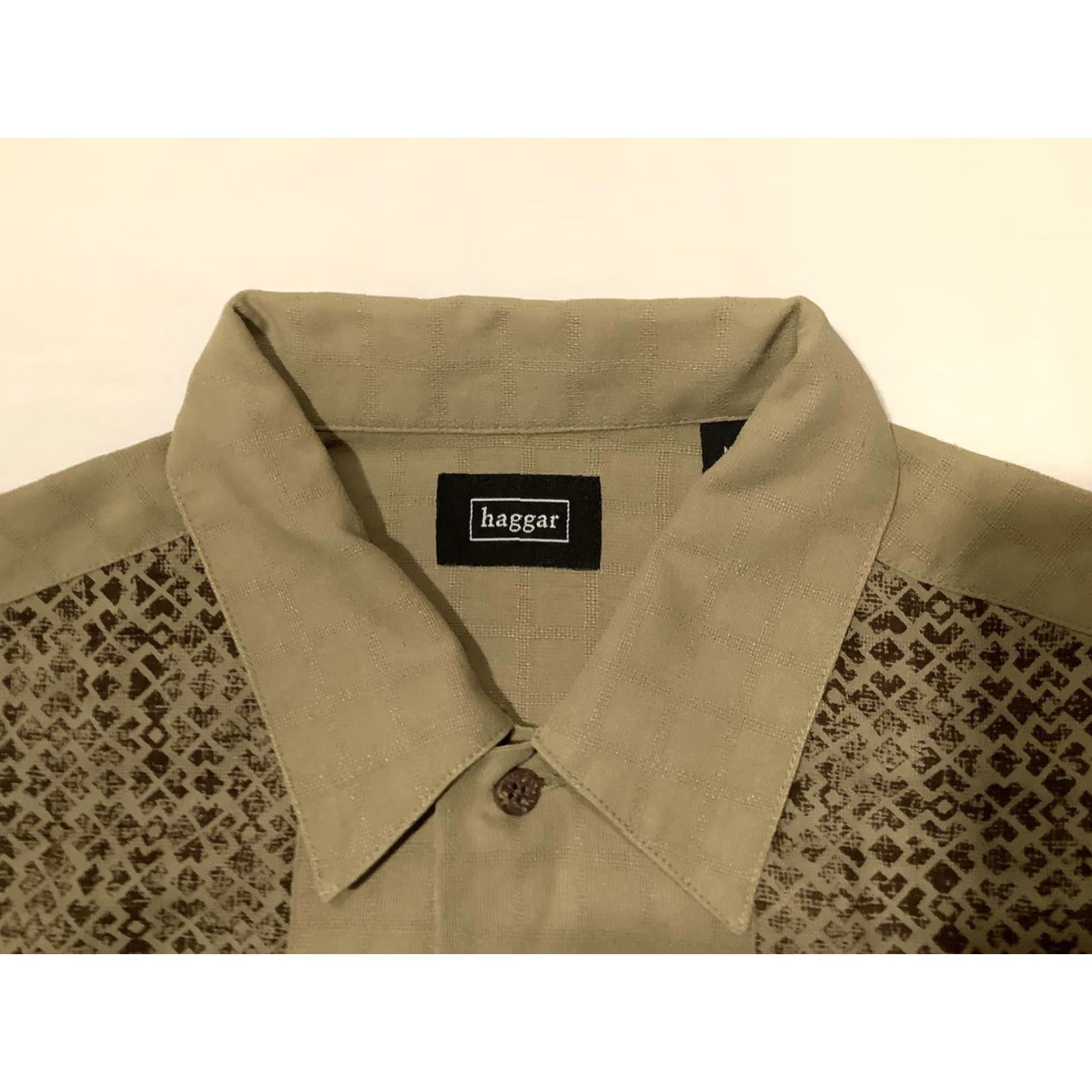 Haggar Haggar Shirt Mens M Beige Silk Geometric Panel Short Sleeve Button Front Size US M / EU 48-50 / 2 - 3 Thumbnail