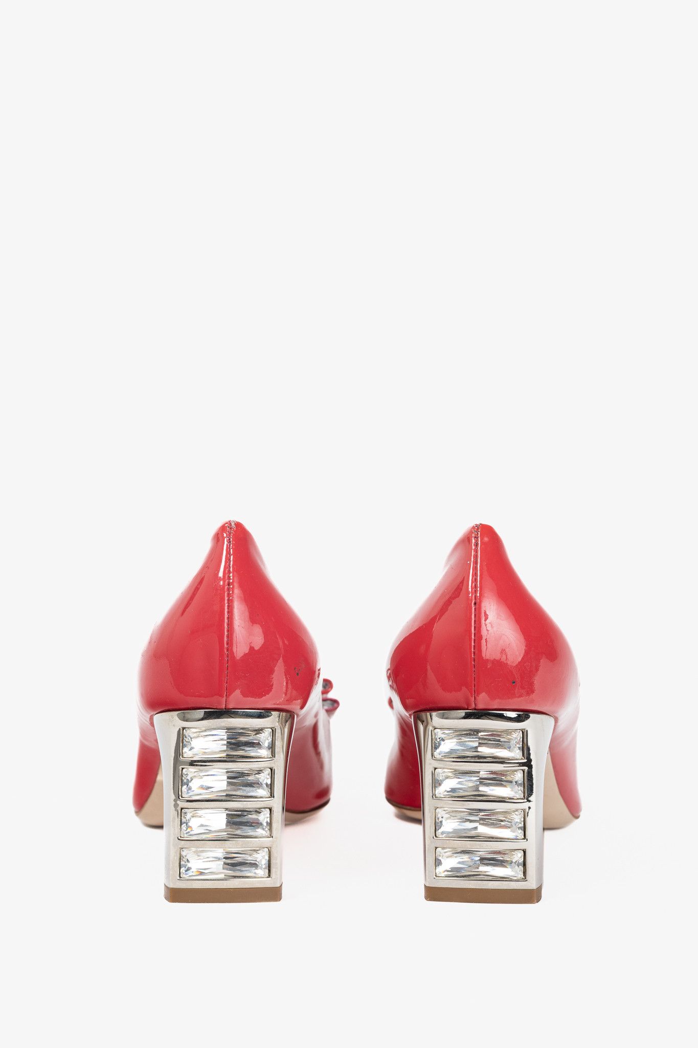 Miu Miu Miu Miu Raspberry Vernice-Leather Bow Crystal-Heel Pumps Size US 10.5 / IT 40.5 - 3 Thumbnail