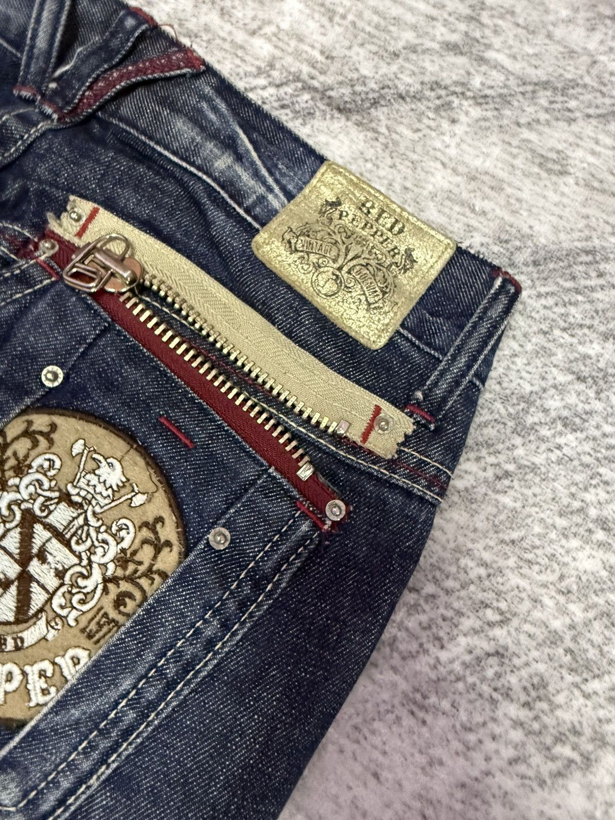 Japanese Brand × Tete Homme × semanticdesign Red Pepper Japan Heavy Wash Low Rise Flared Jeans Size US 29 - 17 Thumbnail