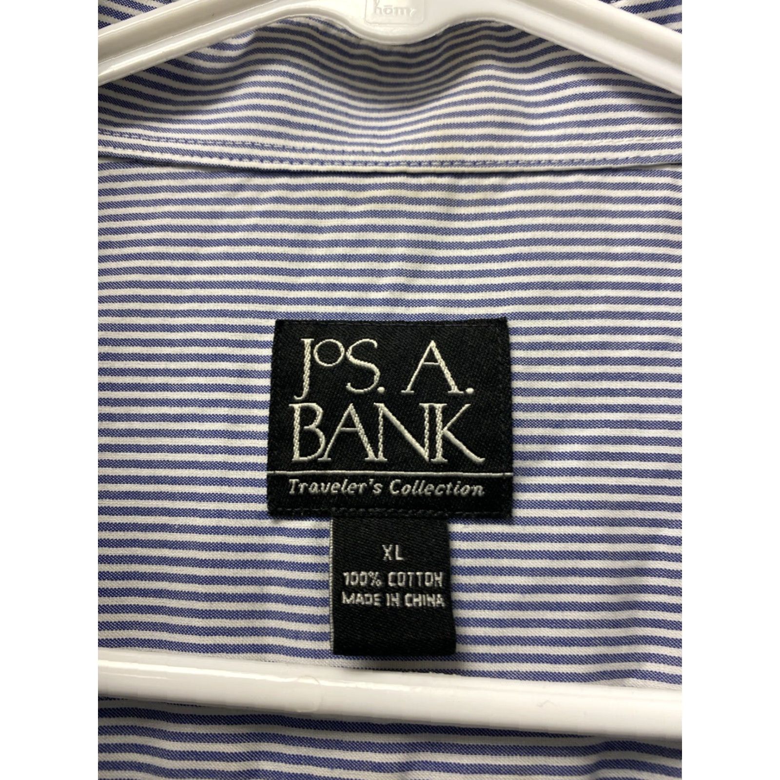 Vintage Jos A Bank Dress Shirt Men XL Navy Striped Button Up Knit Easy Care Stretch 11851 Mens Size 46R - 4 Thumbnail