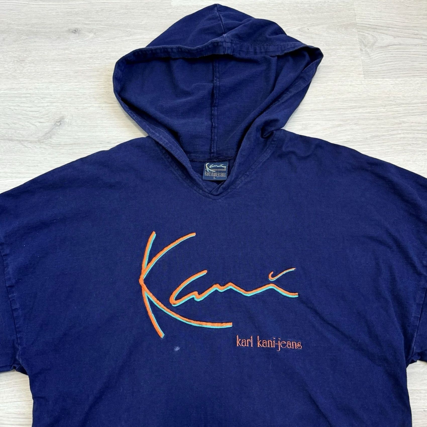 Karl Kani VINTAGE Karl Kani Hoodie Pullover 90s Hip Hop Blue/Purple Size L Mens Long Sleeve Pullover 90s Size US L / EU 52-54 / 3 - 4 Thumbnail