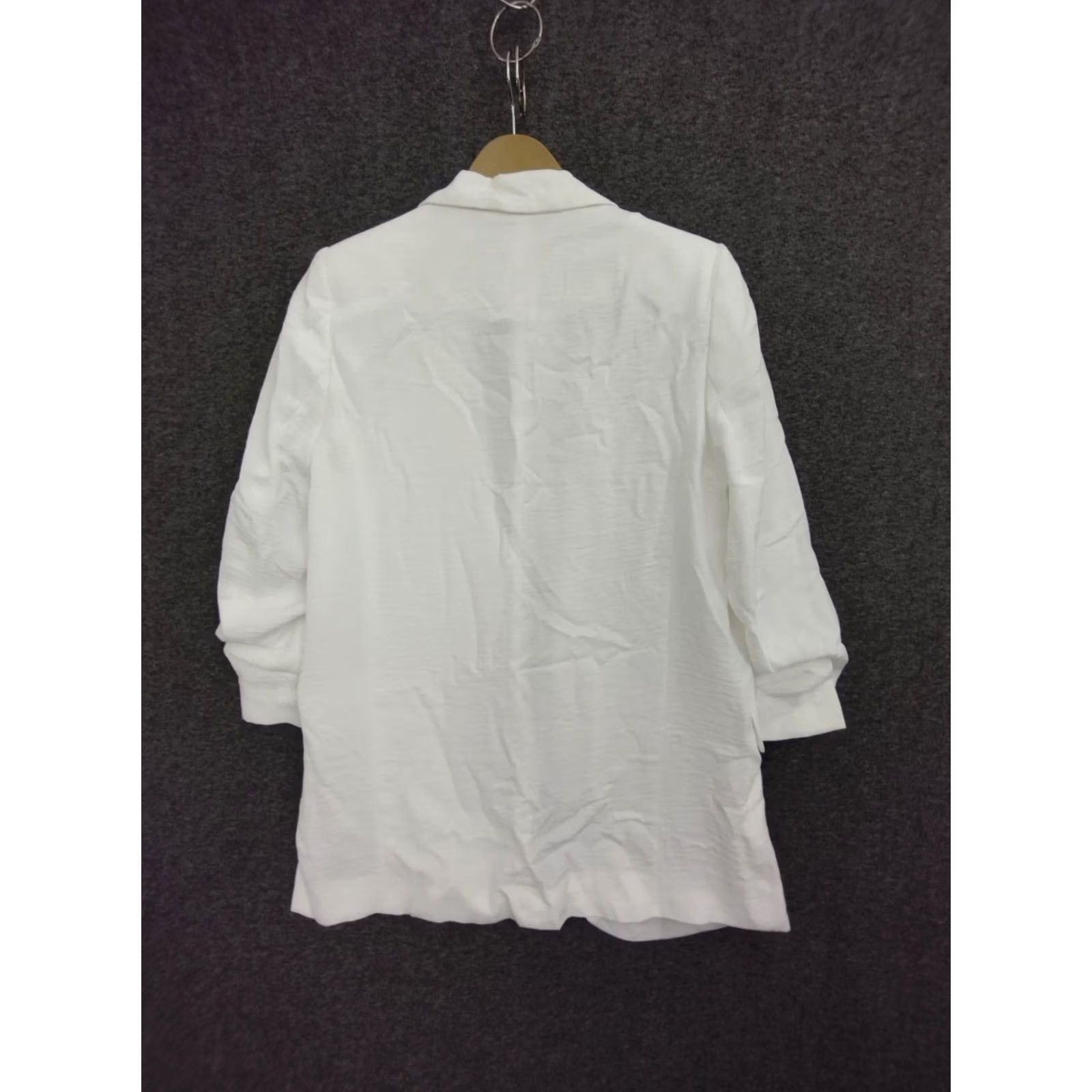 Guess GUESS Blazer Shirt Womens Ivory 3/4 Sleeve Cotton Blend Mid-Length Solid Front Pockets Jacket, Casual, Regular Fit, Size S, Designer, Ivory, Women Size S / US 4 / IT 40 - 2 Thumbnail