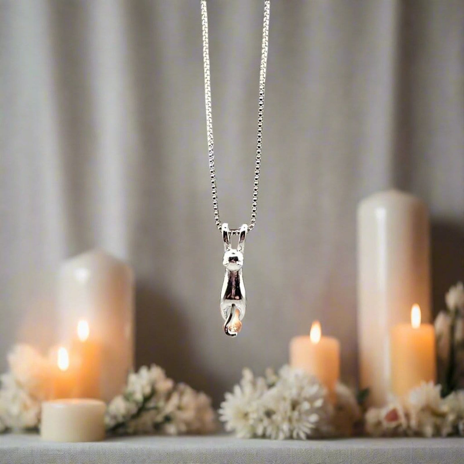 Other 925 Sterling Silver Hanging Cat Necklace - Minimalist Feline Size ONE SIZE - 3 Thumbnail