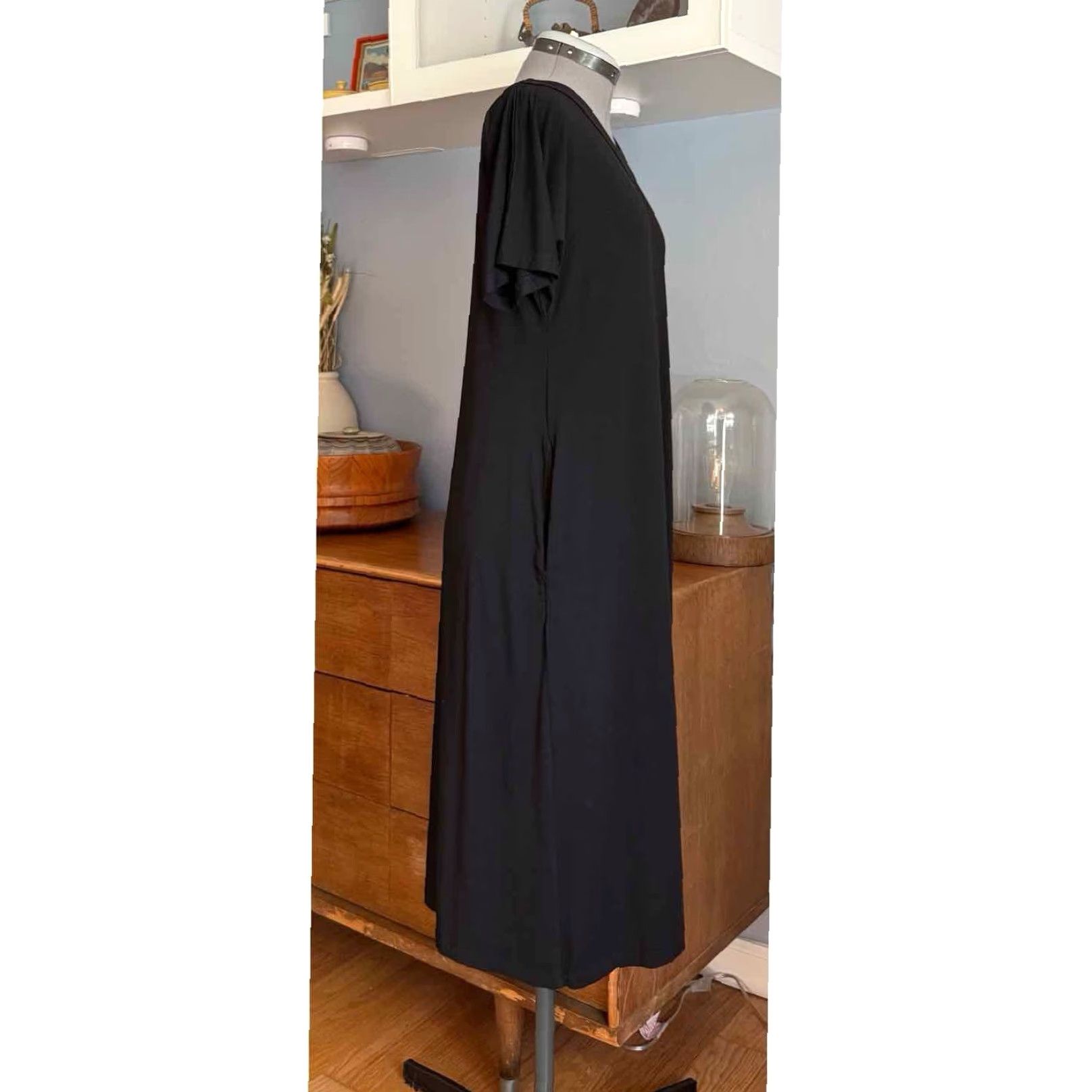Vintage Lisa Bayne Midi Dress Soft Stretch Pockets Lagenlook Black Dress Size S Size S / US 4 / IT 40 - 3 Thumbnail