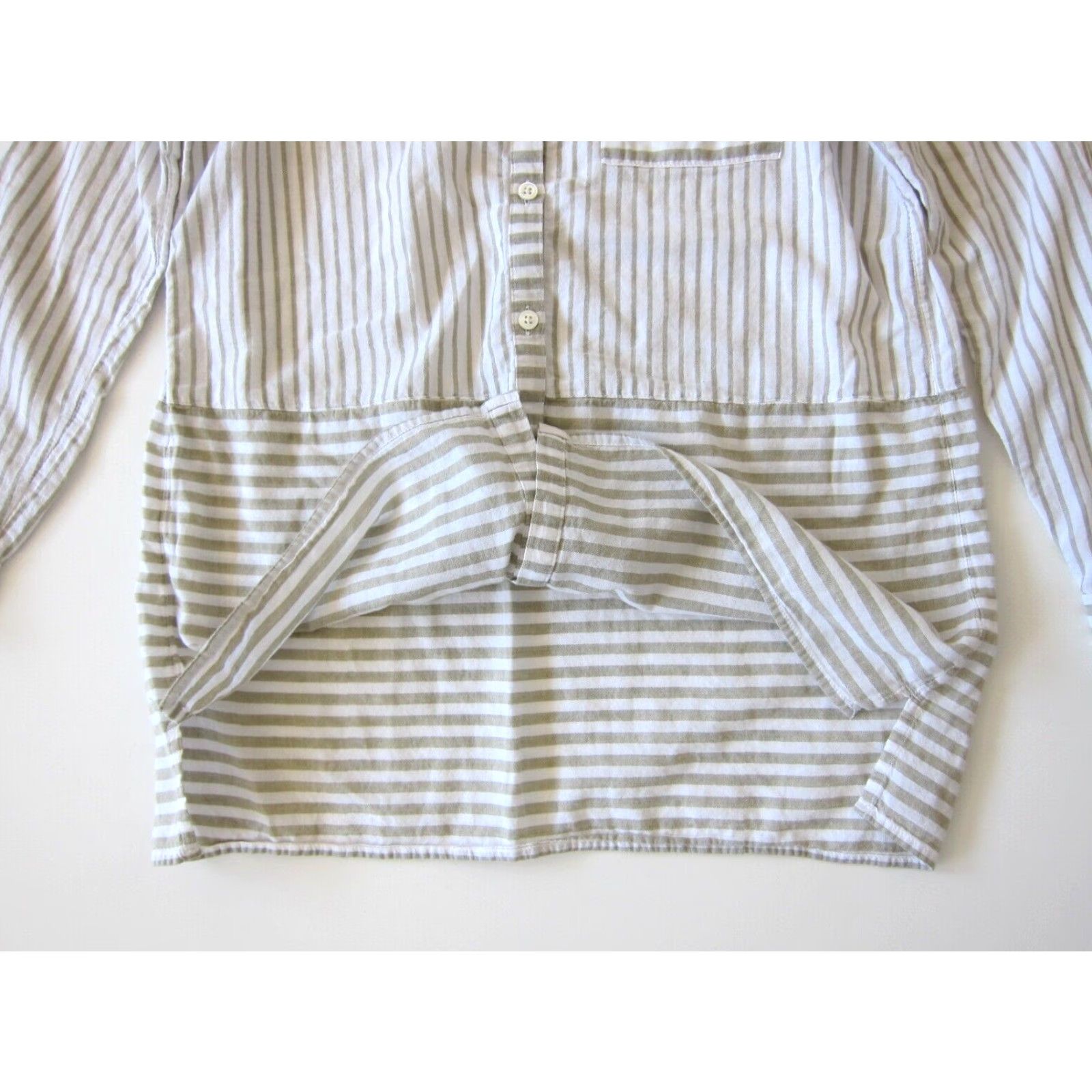 J. Jill J. Jill Blouse 100% Cotton White Brown Stripe Button Down Long Sleeve Small Women Size S / US 4 / IT 40 - 4 Thumbnail