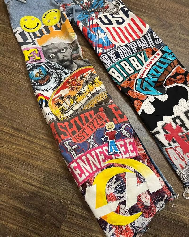 Designer × Japanese Brand × Jean High Waist Wide leg Print Jeans Denim Size US 33 - 2 Thumbnail