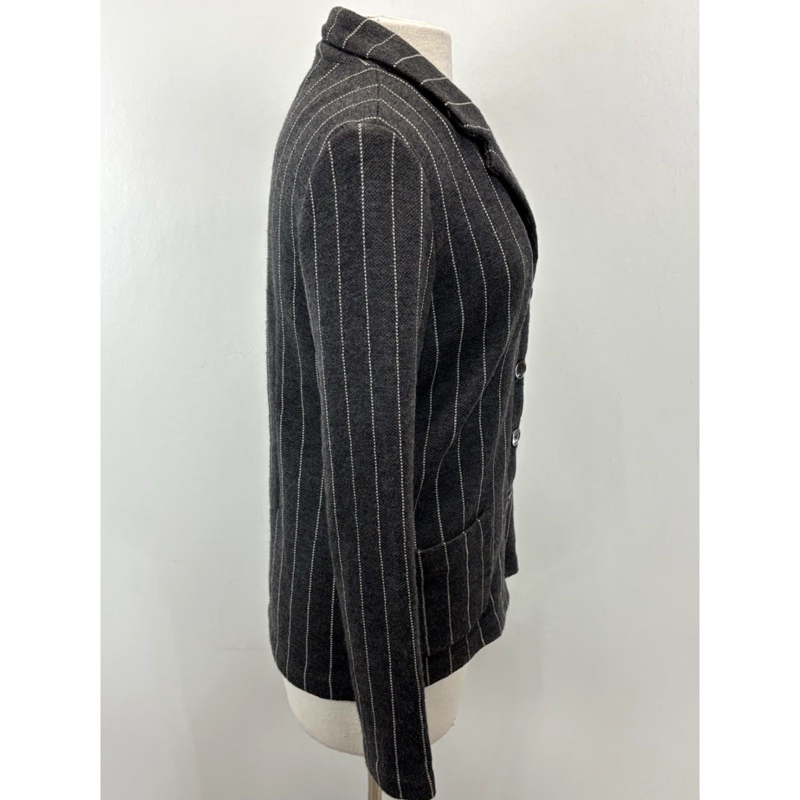 Ralph Lauren VINTAGE Lauren Ralph Lauren Knit Blazer Sweater Small Gray Pinstripe Merino Wool Womens Size S / US 4 / IT 40 - 4 Thumbnail