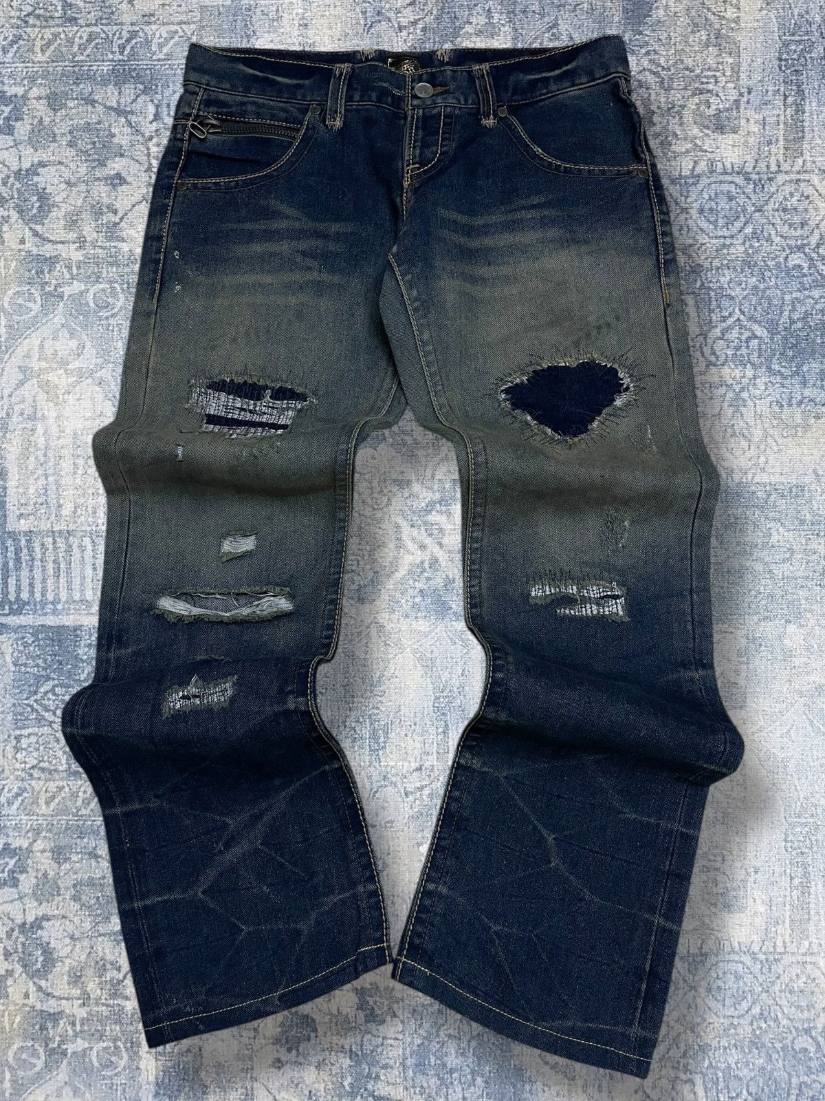 Tornado Mart Vintage 1990s Japan Designer Land Edge Distressed Denim Size US 32 / EU 48 - 1 Thumbnail