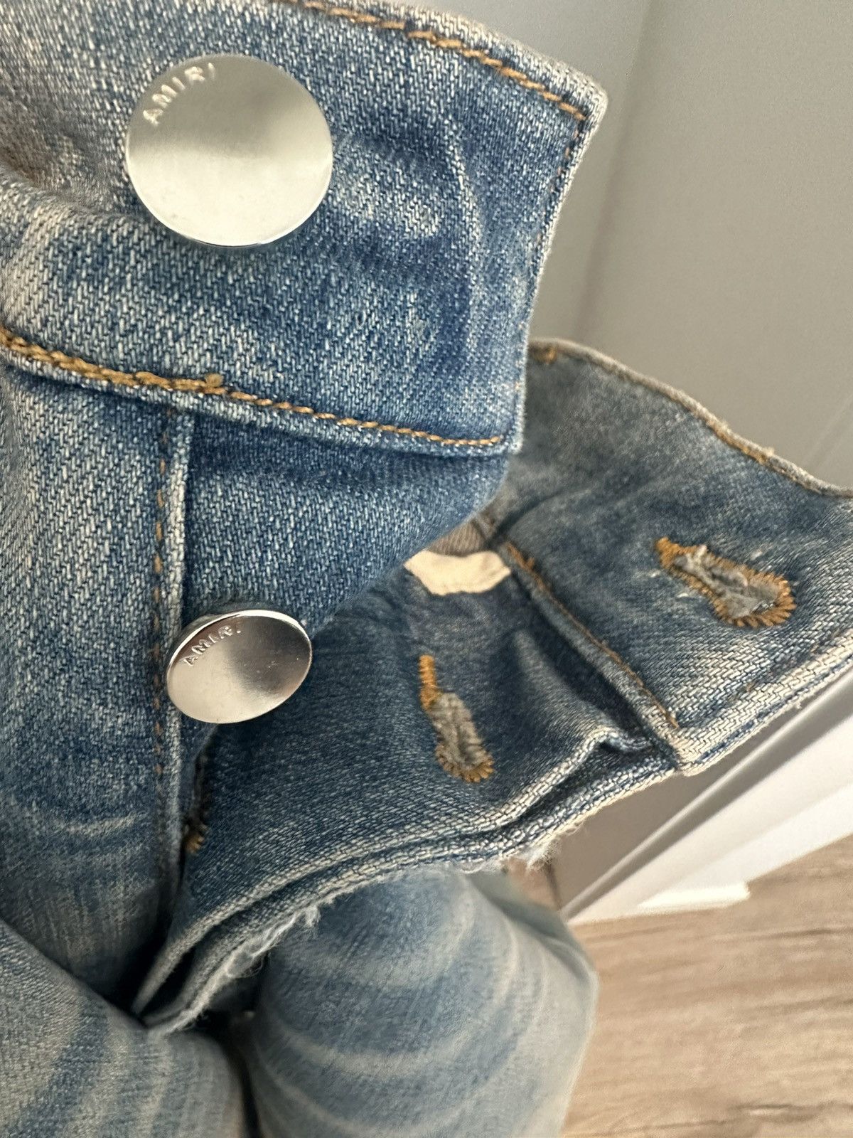 Amiri MX1 Yellow Ultra Suede Patch Dark Indigo