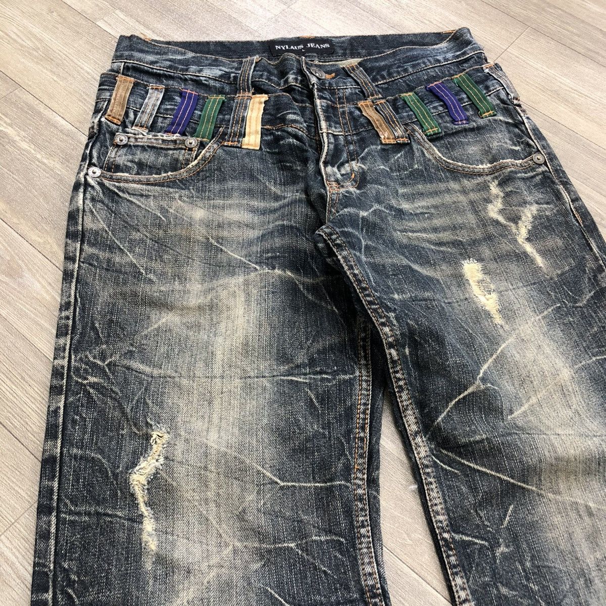 Japanese Brand 2000s Nylaus Double Waist Distressed Faded Baggy Jeans Size US 32 / EU 48 - 3 Thumbnail