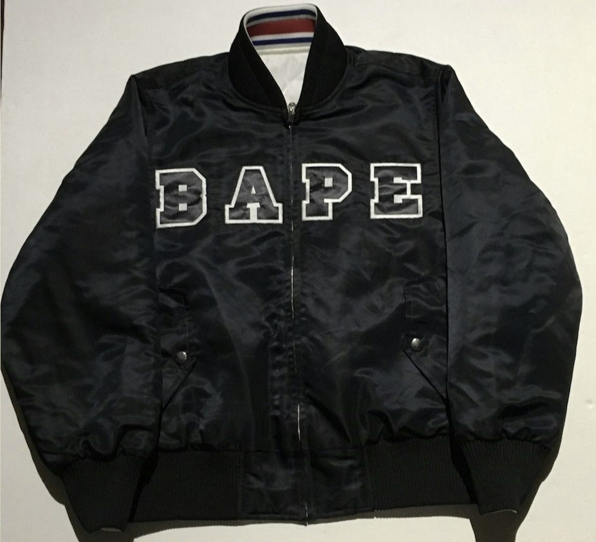 image of Bape Reversible Souvenir Bomber Jacket Coat in Black, Men's (Size XS)