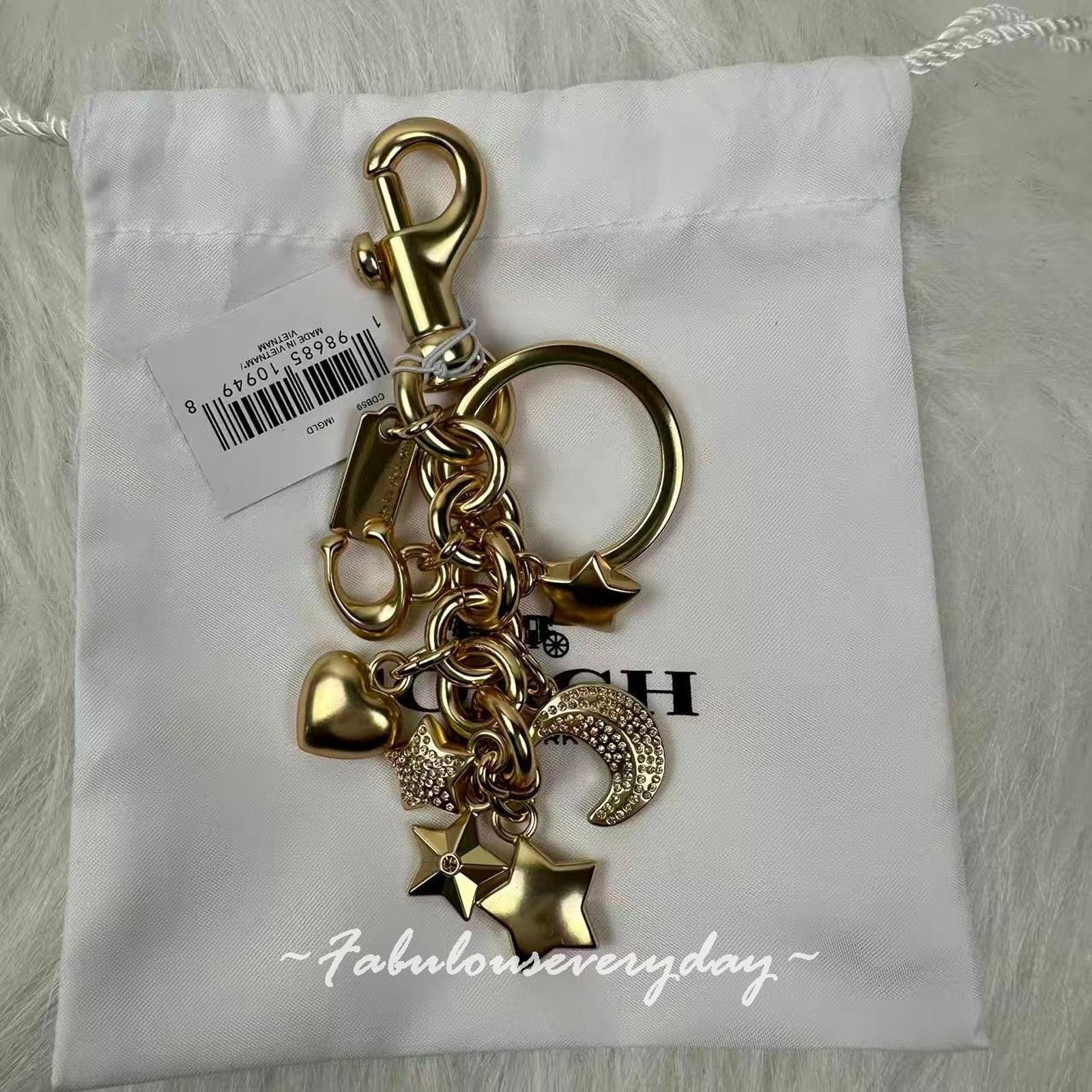 Coach Star Moon Cluster Bag Charm In Gold CDB59 Keychain NWT