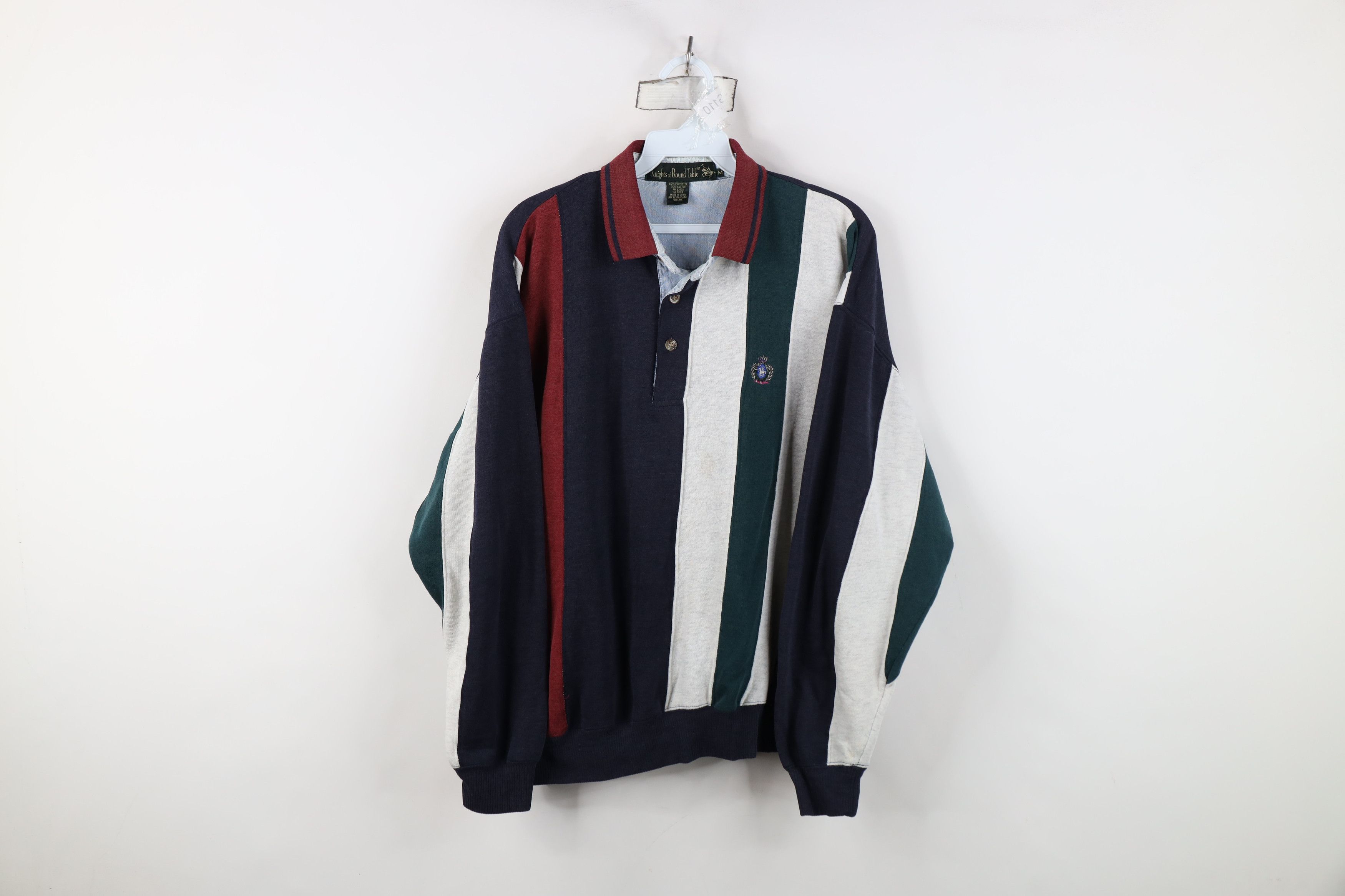 Vintage Vintage 90s Streetwear Striped Collared Pullover Sweatshirt Size US M / EU 48-50 / 2 - 1 Thumbnail