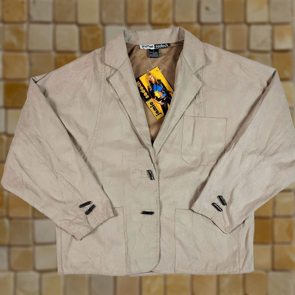 Vintage VINTAGE Jamie Sadock Womens Petite Sports Coat Beige 2 Button Dress Jacket Polyester Blazer Jacket Womens Petite Beige 90s Y2K Formal Athletic Size S / US 4 / IT 40 - 1 Thumbnail