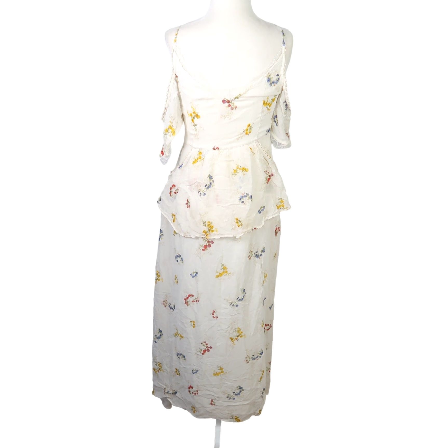 Free People Free People Magnolia White Floral Print Off Shoulder Midi Dress Women 0 V-Neck Rayon Summer Party/Cocktail Shirred Lace Trim Midi Dress Womens Size XS / US 0-2 / IT 36-38 - 6 Thumbnail