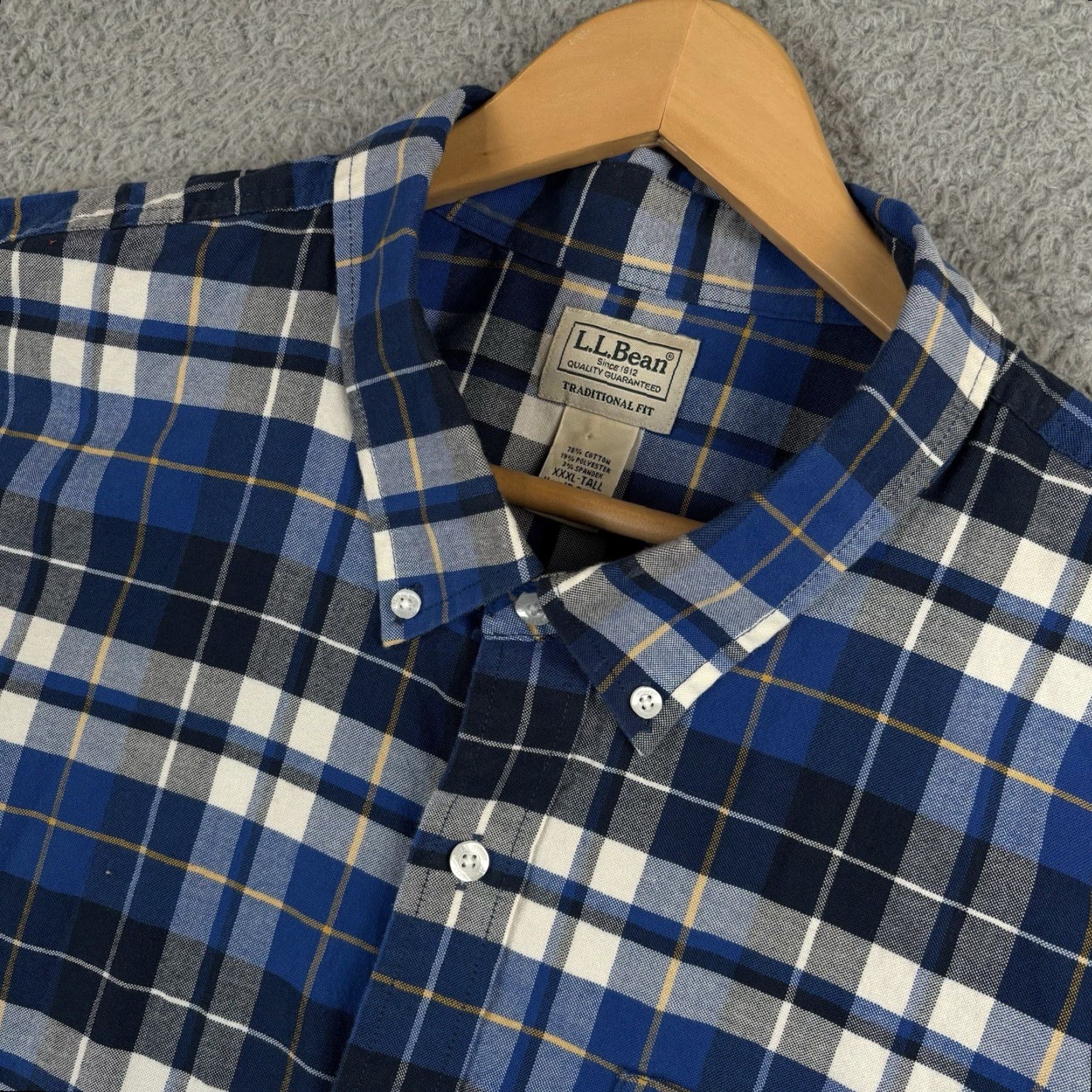 Vintage LL Bean Comfort Stretch Oxford Shirt Mens 3XLT Tall Blue Plaid Untucked Size US XXL / EU 58 / 5 - 2 Thumbnail