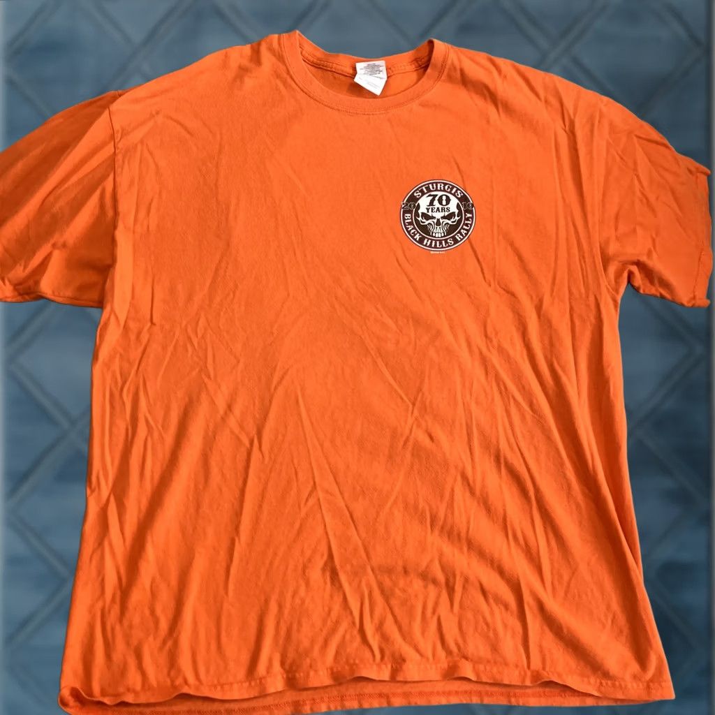 Gildan Awesome - 2008 Sturgis Rally - 70th Anniversary - Double Sided T Shirt - Size XL - Orange - Men - T-Shirt Size US XL / EU 56 / 4 - 1 Thumbnail