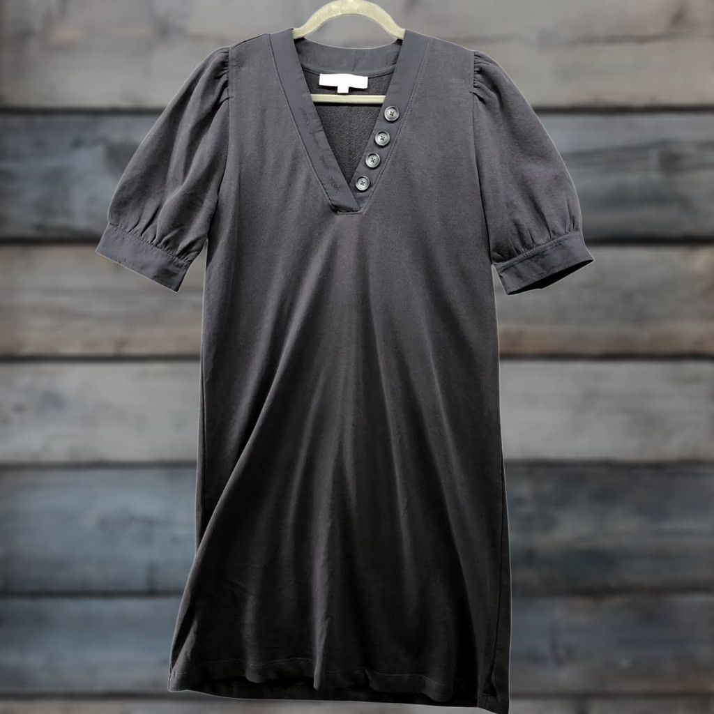 Loft LOFT Dress Sweatshirt Puff Sleeve V-Neck Shift Midi Short Sleeve Gray Size S Womens Size S / US 4 / IT 40 - 1 Thumbnail